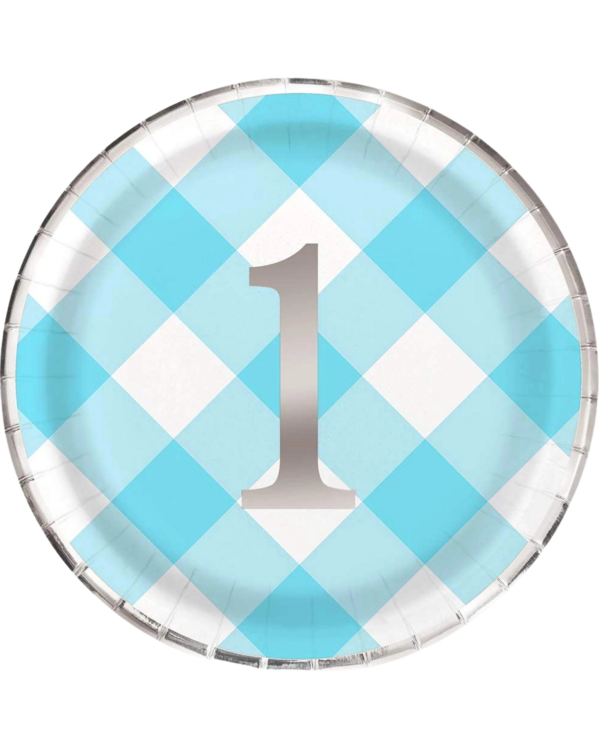1 Unique Gingham 1st Birthday Boy Large Paper Plates Pack of 8 - Blue, 1 of 1