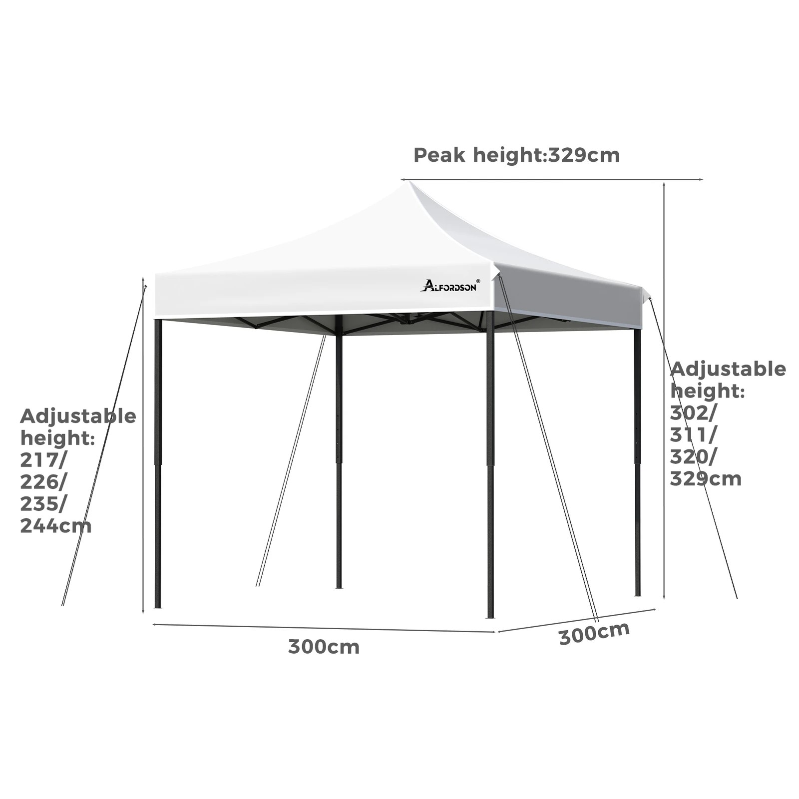 9 Alfordson Gazebo 3x3m Pop Up Marquee 600D Oxford Folding Camping Tent - White, 9 of 9