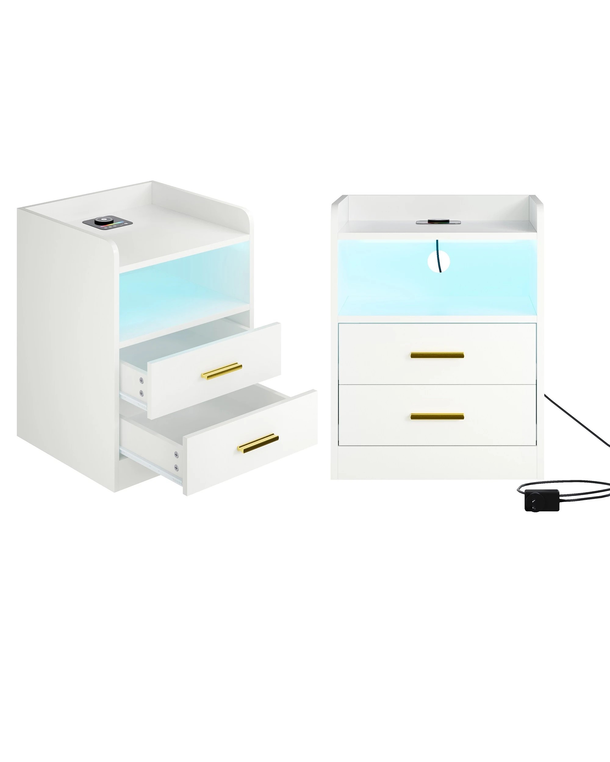 1 Advwin Bedside Table Set Of 2 Led Nightstand Wireless Charging Station, 1 of 8