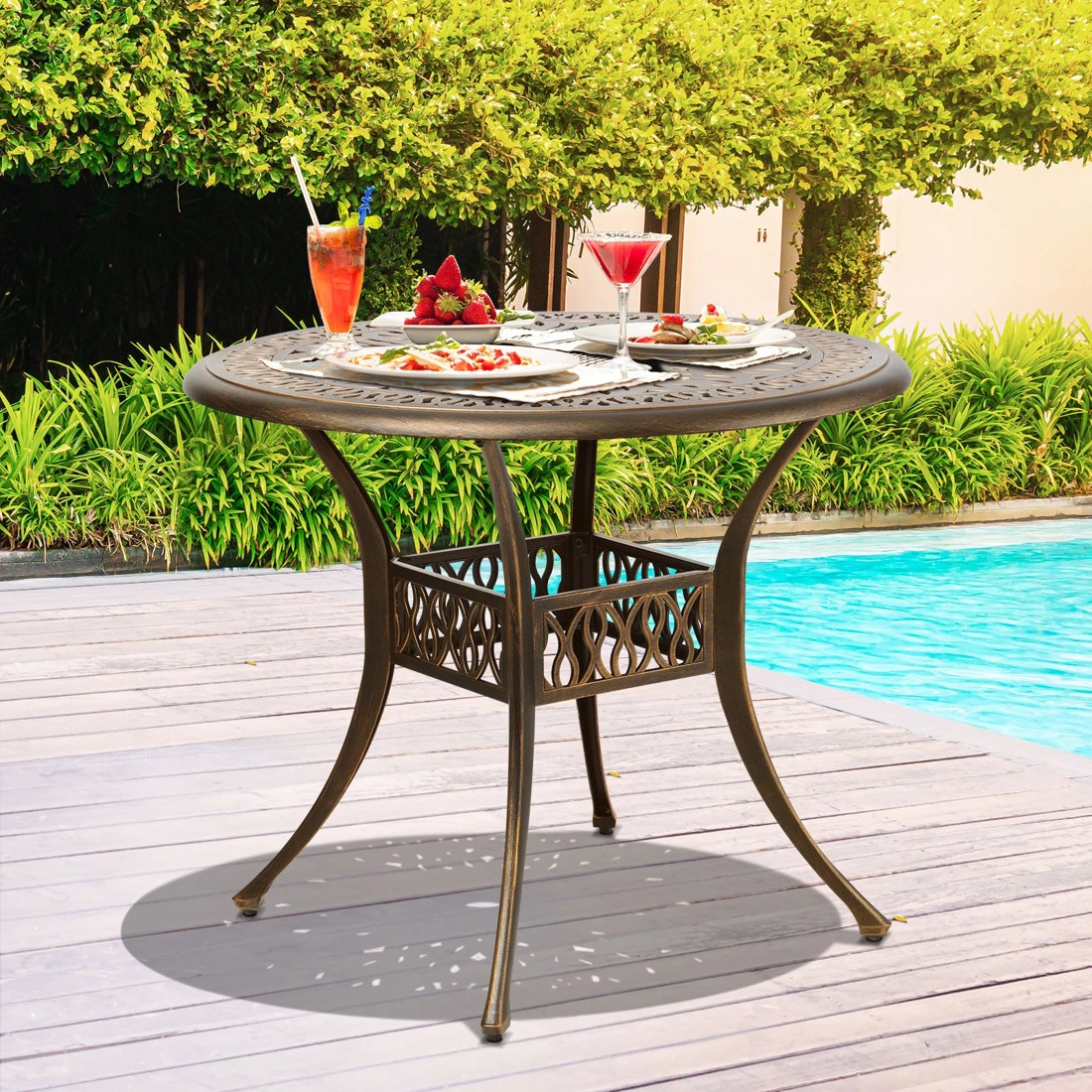 3 Livsip Garden Table Bronze Cast Aluminium Outdoor Patio Dining Side Table 75cm - Bronze, 3 of 9
