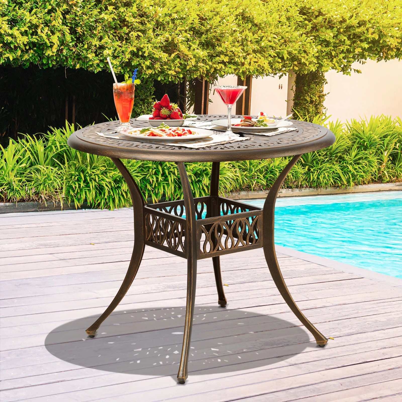 3 Livsip Garden Table Bronze Cast Aluminium Outdoor Patio Dining Side Table 75cm - Bronze, 3 of 9