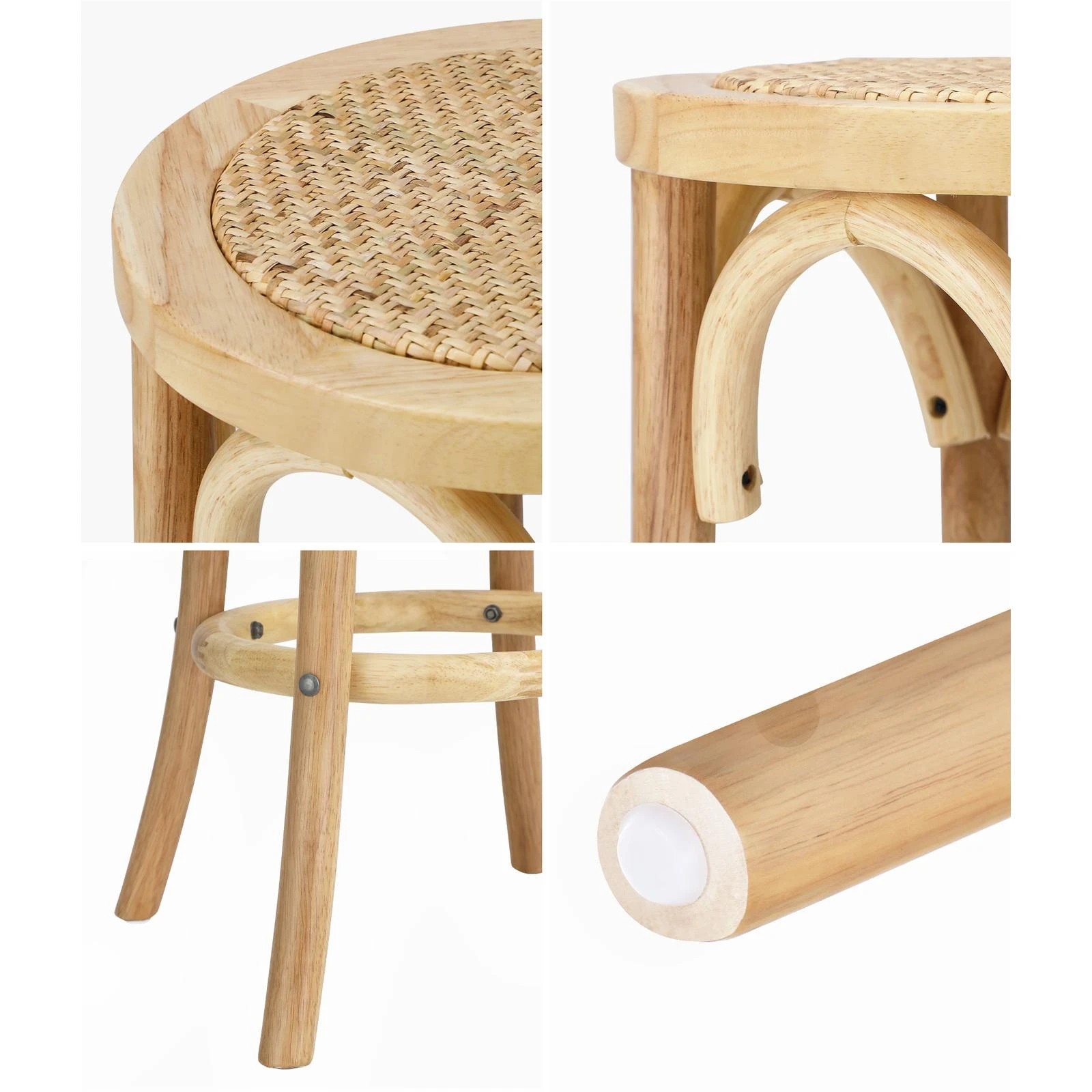 4 Oikiture 2x Bar Stools Kitchen Vintage Dining Chair Rattan Seat
 - Natural, 4 of 10