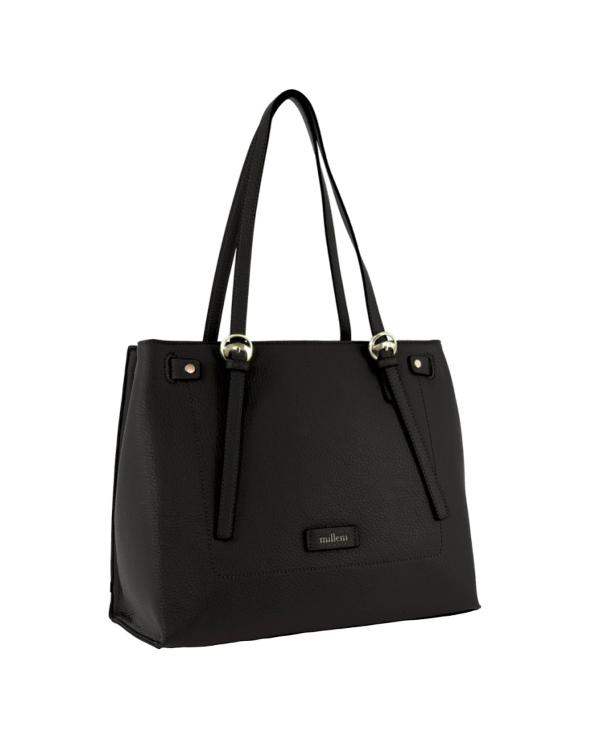 1 Milleni Vegan Leather Tote Handbag With Twin Handles Fits 13" Laptop Hardware - Black, 1 of 5