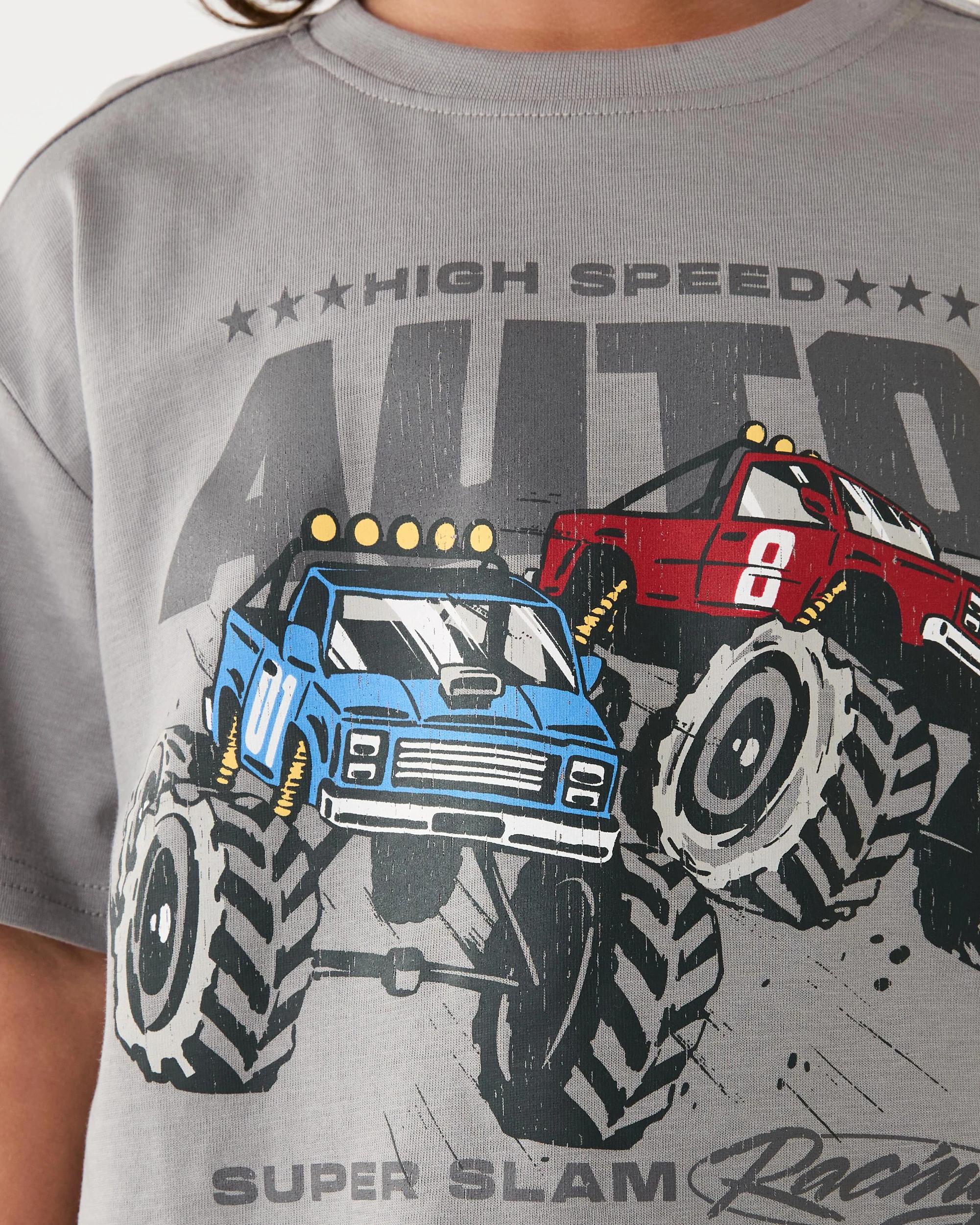 5 Chest Print T-shirt Gry Truck, 5 of 7