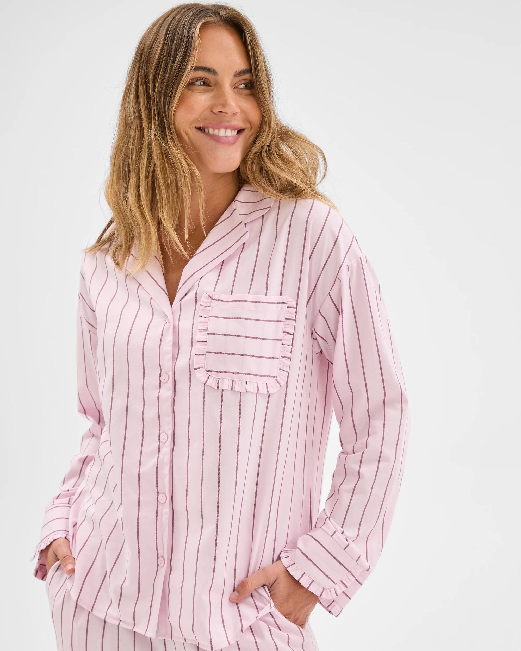 2 Target Woman Long Sleeve Top and Pants Pyjama Set PINK STRIPE, 2 of 7