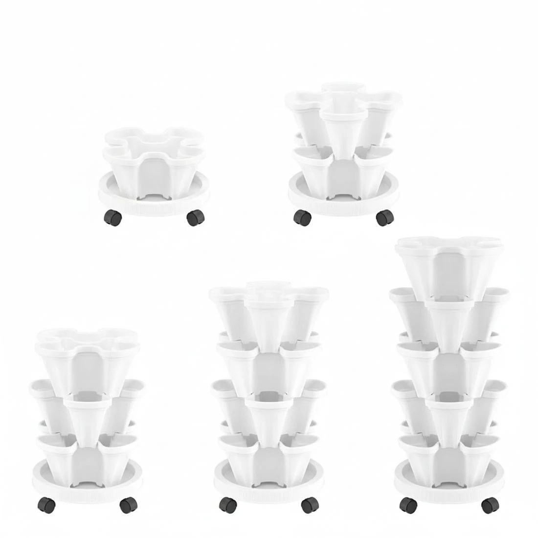 4 Green Fingers Garden Bed 5 Tier Vertical Garden Strawberry Stackable Planters Herbs Petunias - White, 4 of 6