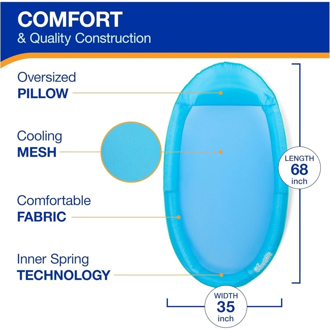 3 SwimWays Premium Spring Float Hammock - Sky Blue, 3 of 7