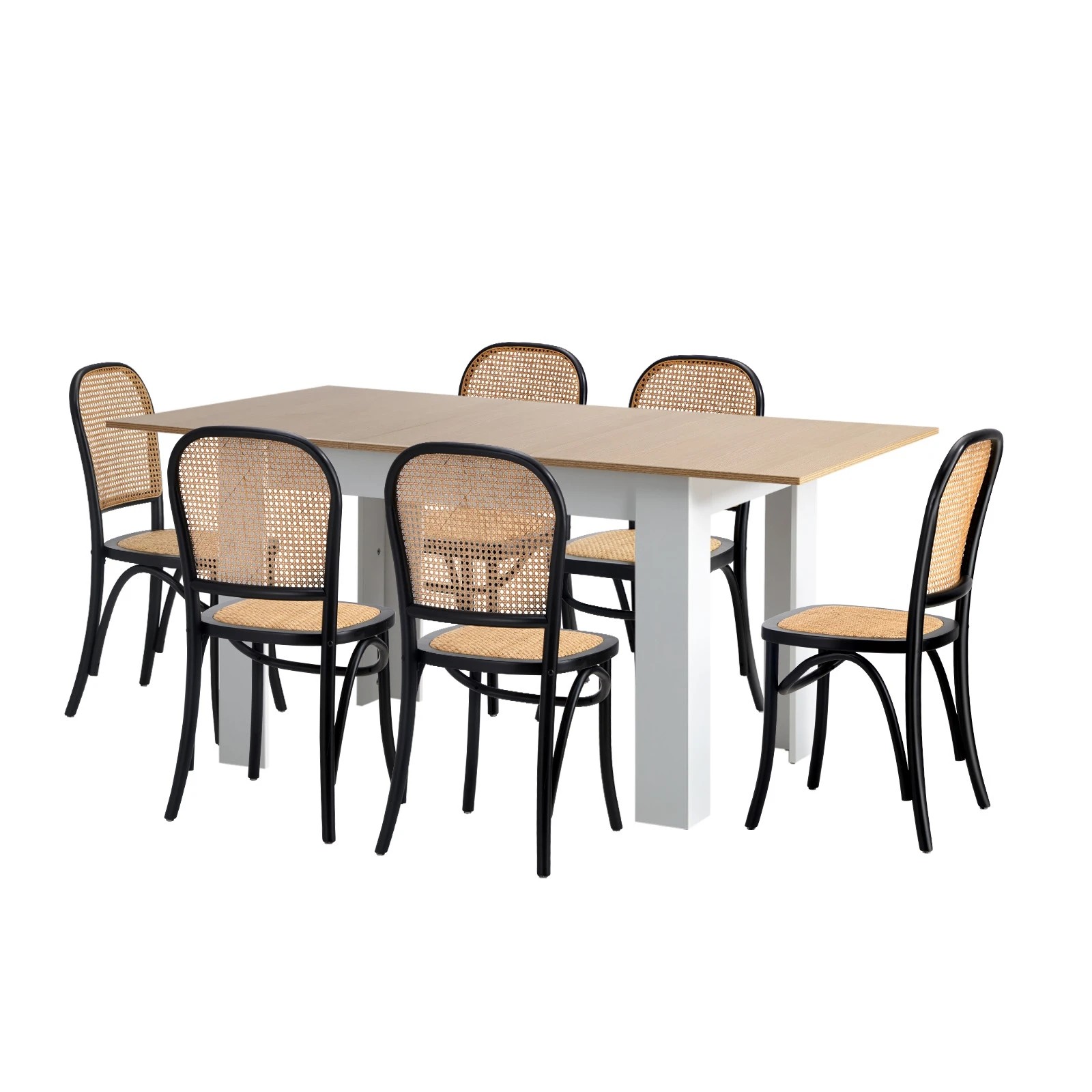 1 Oikiture 160cm Extendable Dining Table with 6PCS Dining Chairs Rattan - Multi, 1 of 9
