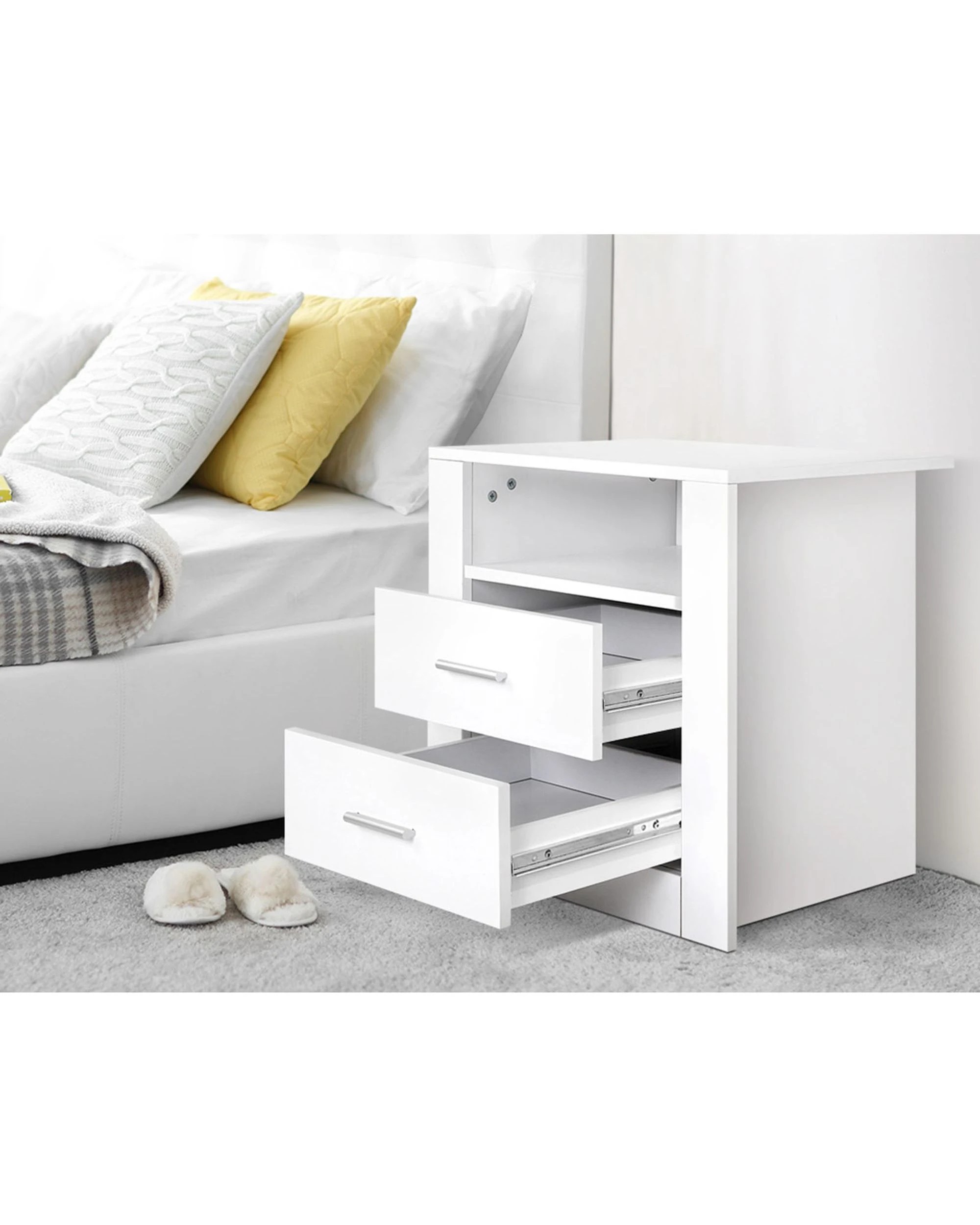 3 Artiss Bedside Table 2 Drawers with Shelf - White, 3 of 10