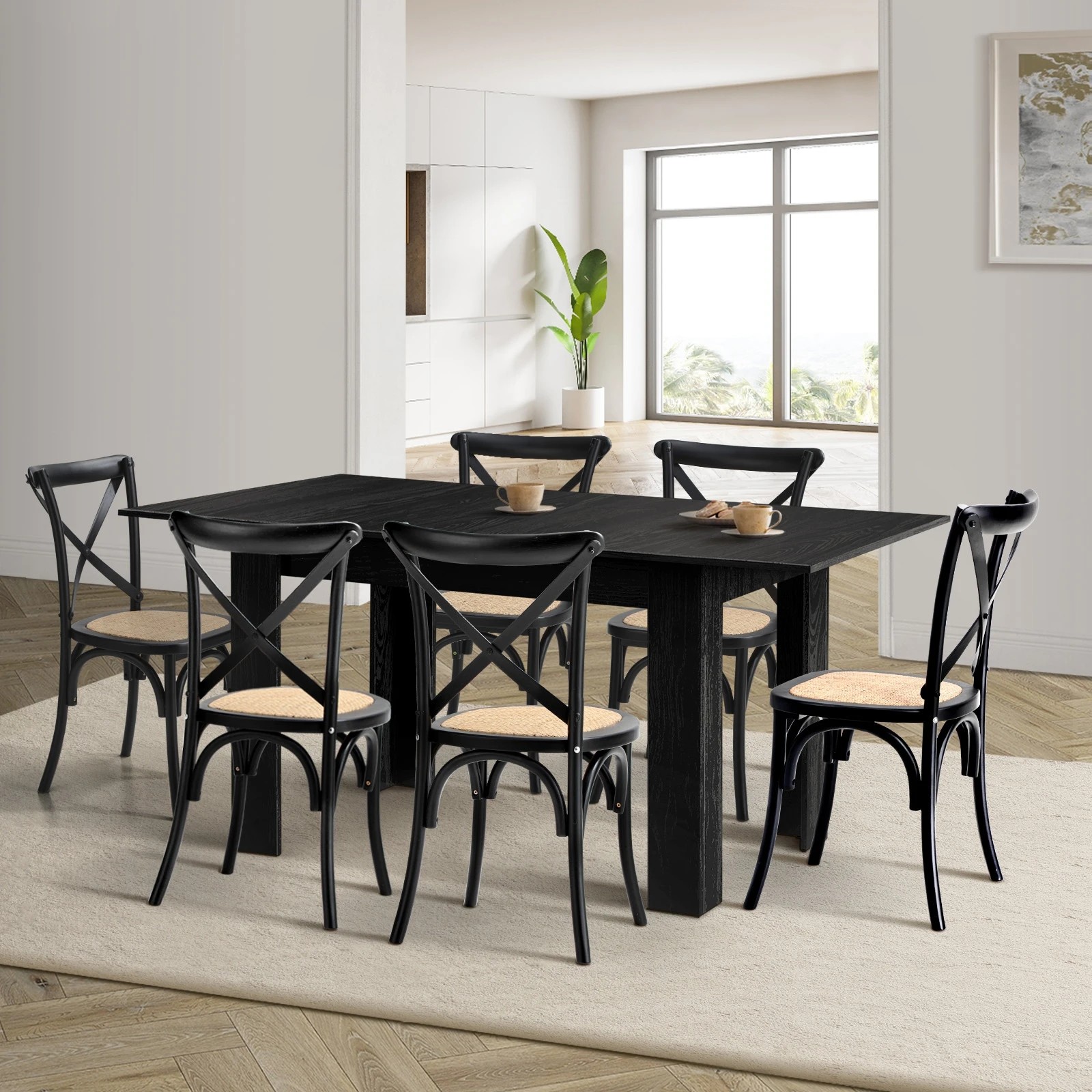 3 Oikiture 160cm Extendable Dining Table with 6PCS Dining Chairs Geometric - Black, 3 of 9