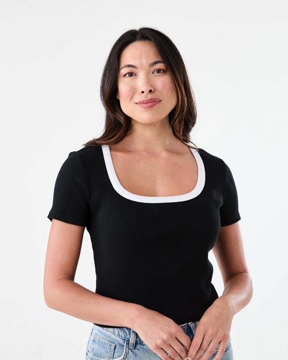 Short Sleeve Rib Square Neck T-shirt