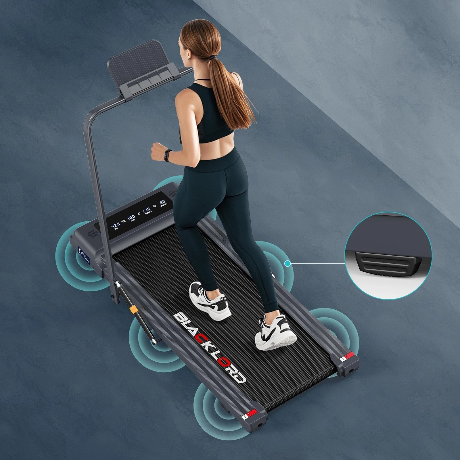 4 Black Lord Treadmill 2 IN 1 Electric Walking Pad Hydraulic Foldable 40cm Belt - Grey, 4 of 10