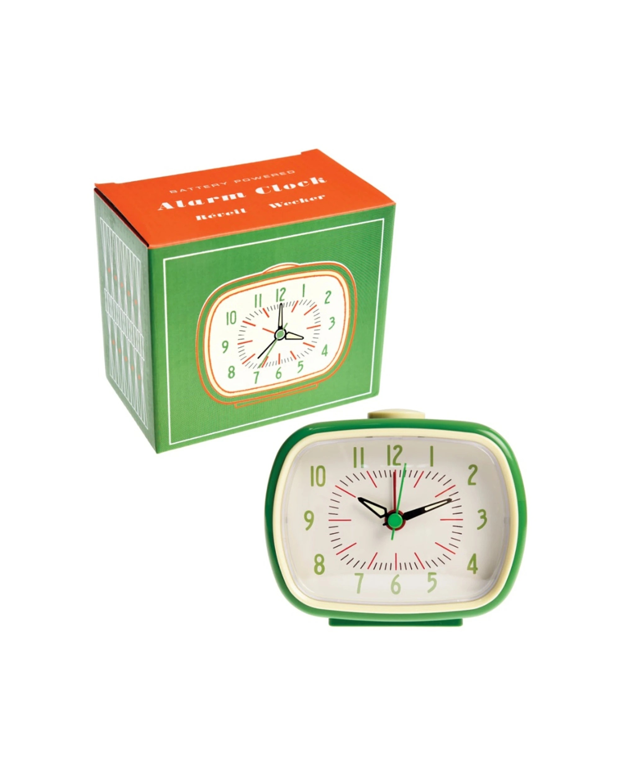 1 Rex London Retro Alarm Clock With Glow-In-The-Dark Hands - Green, 1 of 3