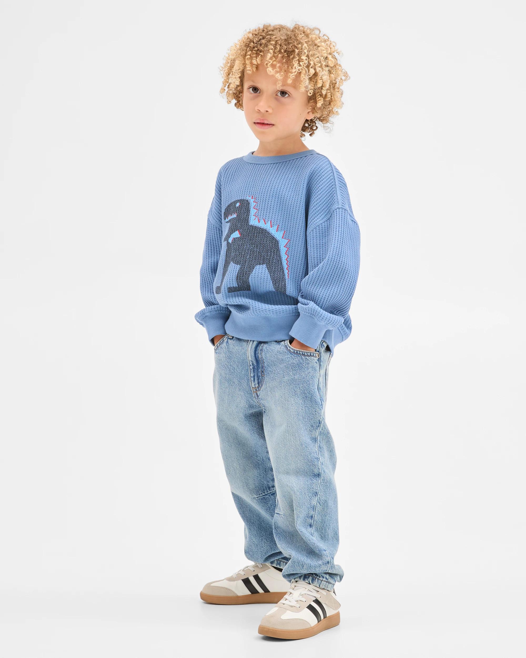 2 Target Kids Australian Cotton Long Sleeve Oversized Waffle T-Shirt BLUE, 2 of 5