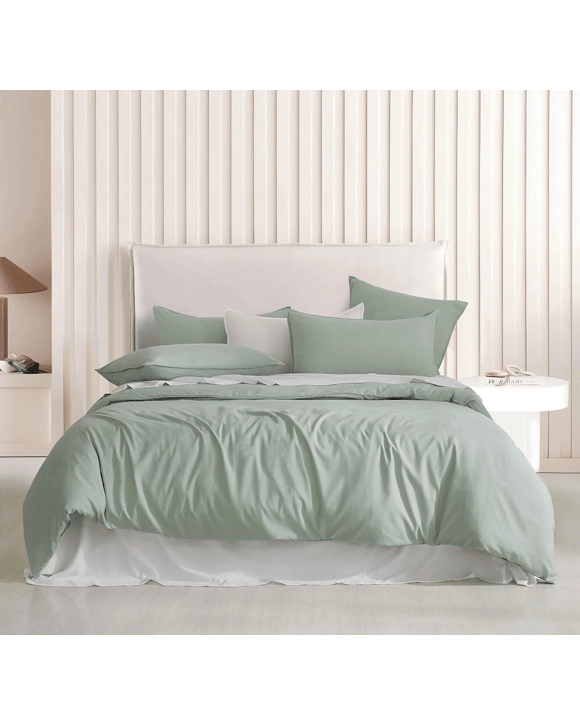 CleverPolly 100% Vintage Washed Microfibre Quilt Cover Set - Sage - Super King Bed
