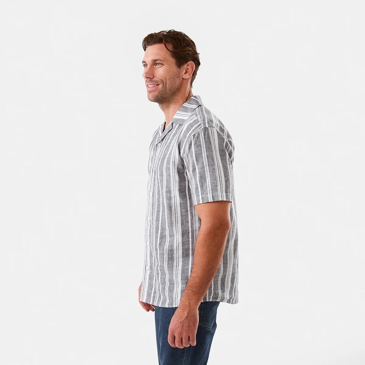 2 Short Sleeve Striped Linen Blend Shirt Blk Stripe, 2 of 6