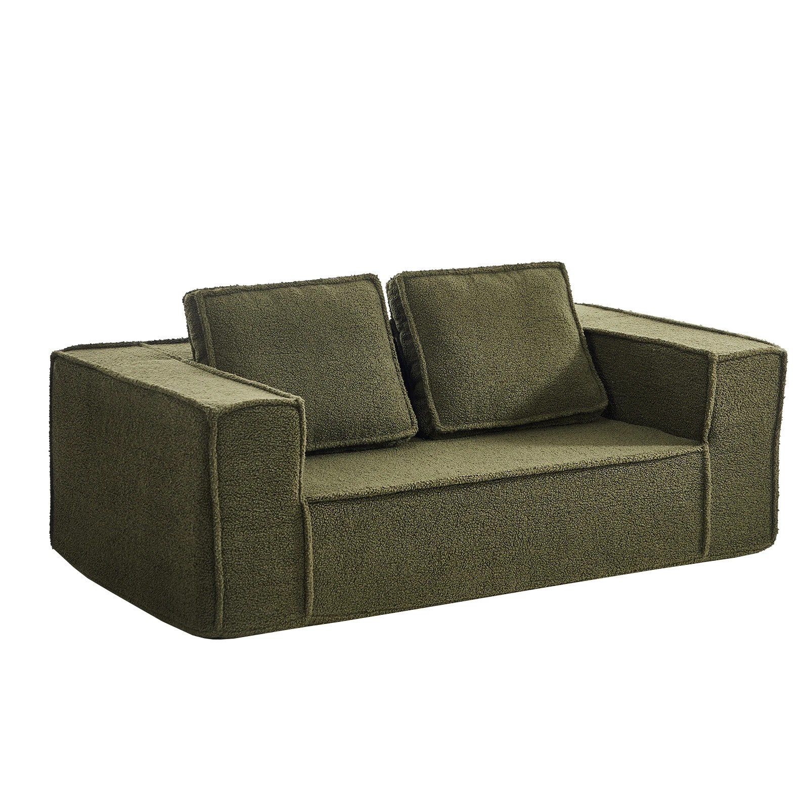 1 Oikiture 2-Seater Compressed Sofa Sherpa Boucle - Green, 1 of 10
