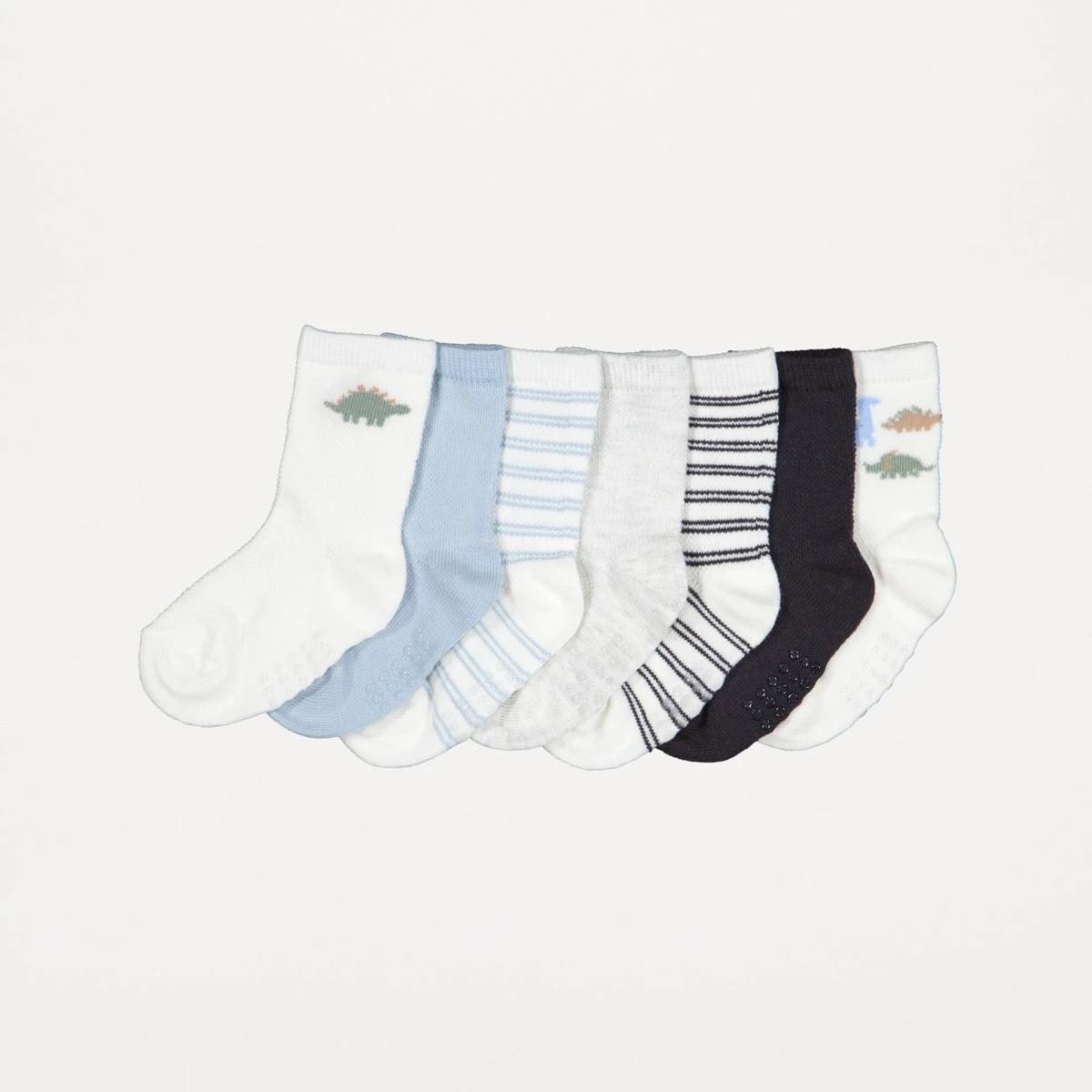 1 7 Pack Summer Crew Socks BLUE DINOS, 1 of 3