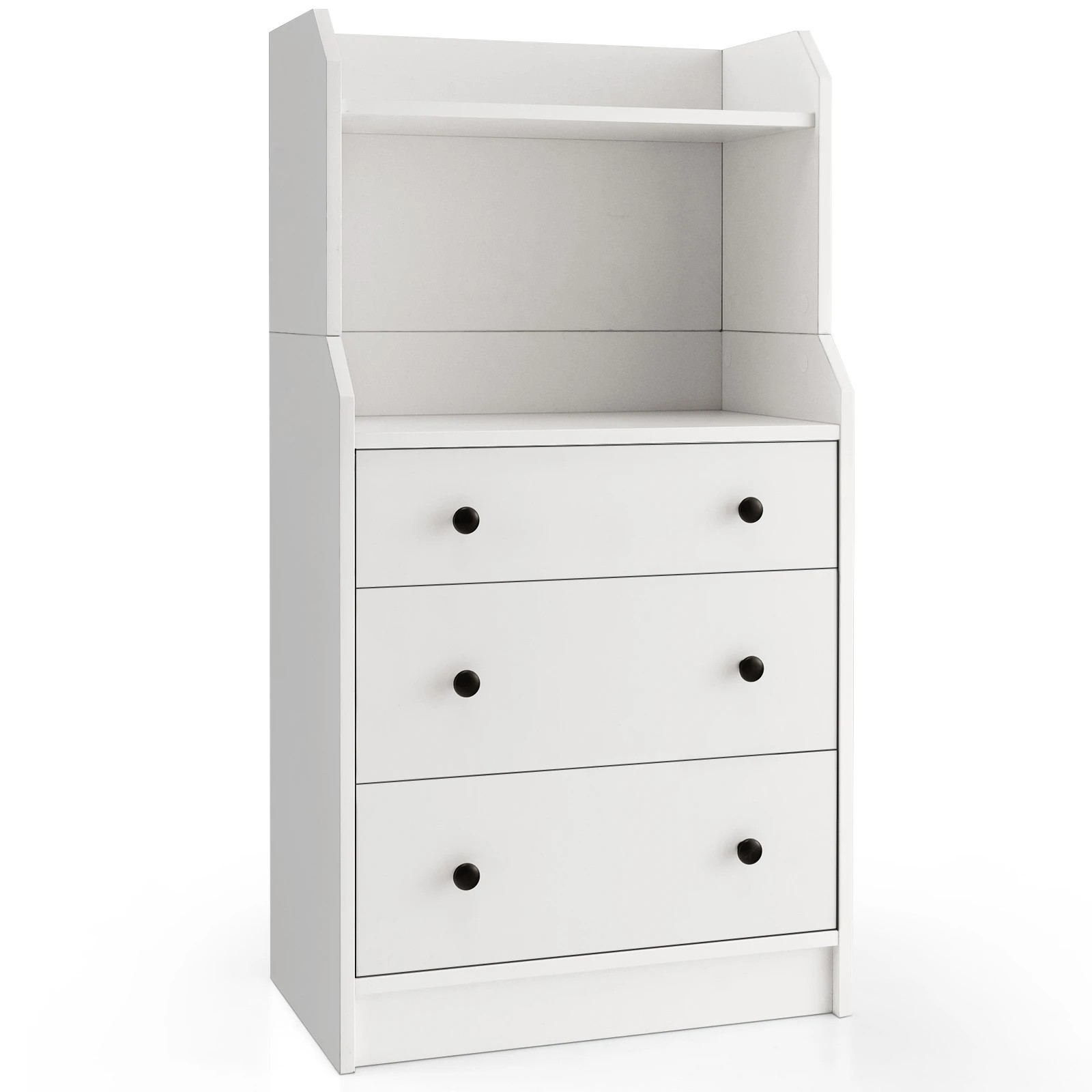 1 Costway 111cm Chest of Drawers H Shape Storage Organizer Utility Storage Cabinet w/2 Open Shelves - White, 1 of 6