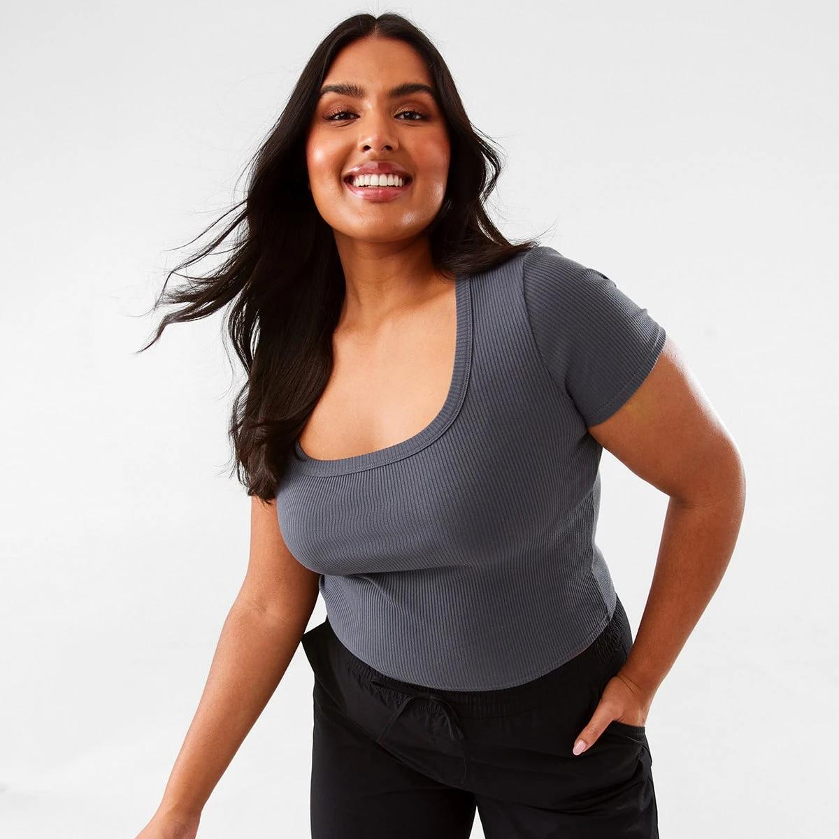 3 Short Sleeve Ribbed Square Neck T-shirt Lead Grey, 3 of 9