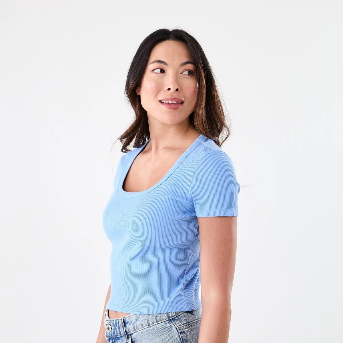 2 Short Sleeve Rib Square Neck T-shirt Cornflower, 2 of 5