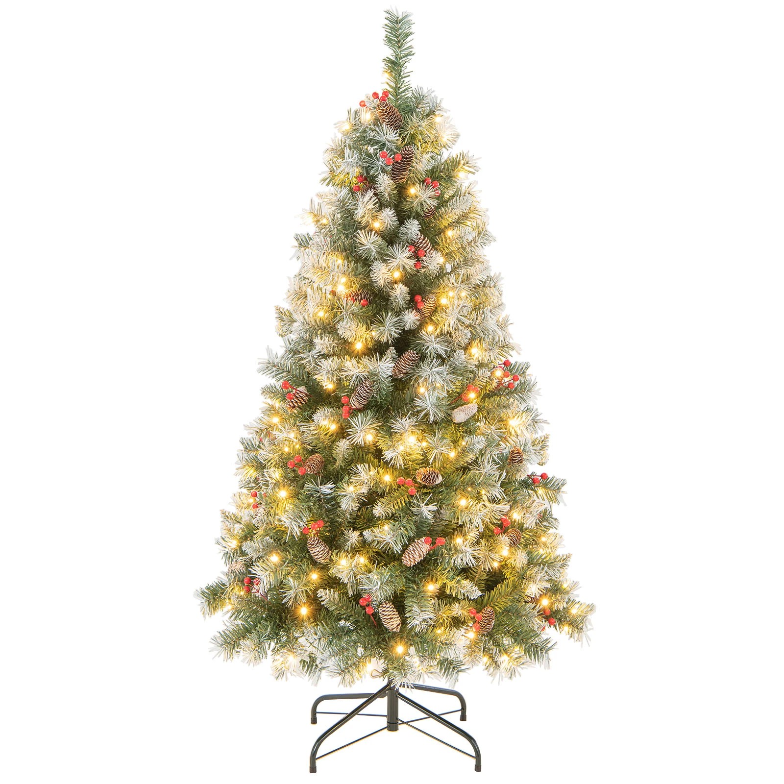 1 Costway 1.5M Hinged Christmas Tree 200 LEDs Xmas Decoration Tree w/126 Red Berries, 1 of 1