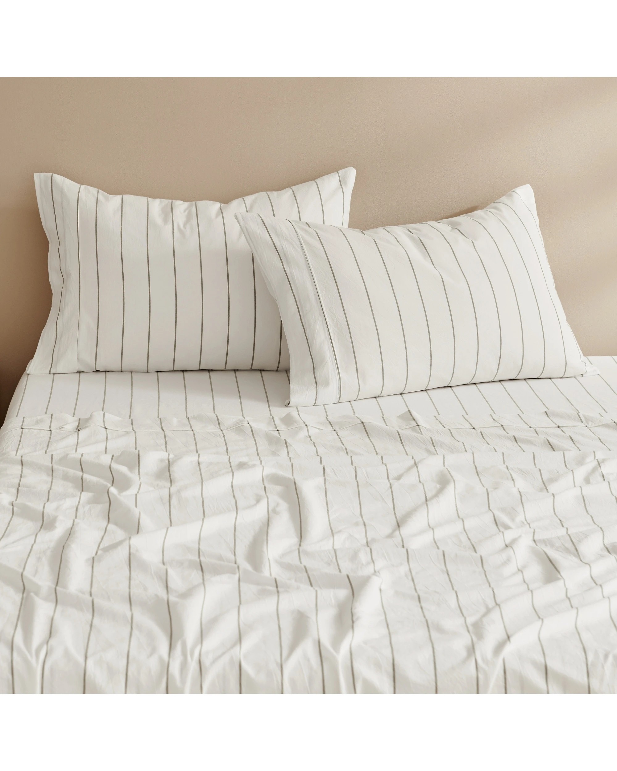 7 Dreamaker Rumi Stripe Washed Cotton Sheet Set - Single Bed - White with Olive, 7 of 7
