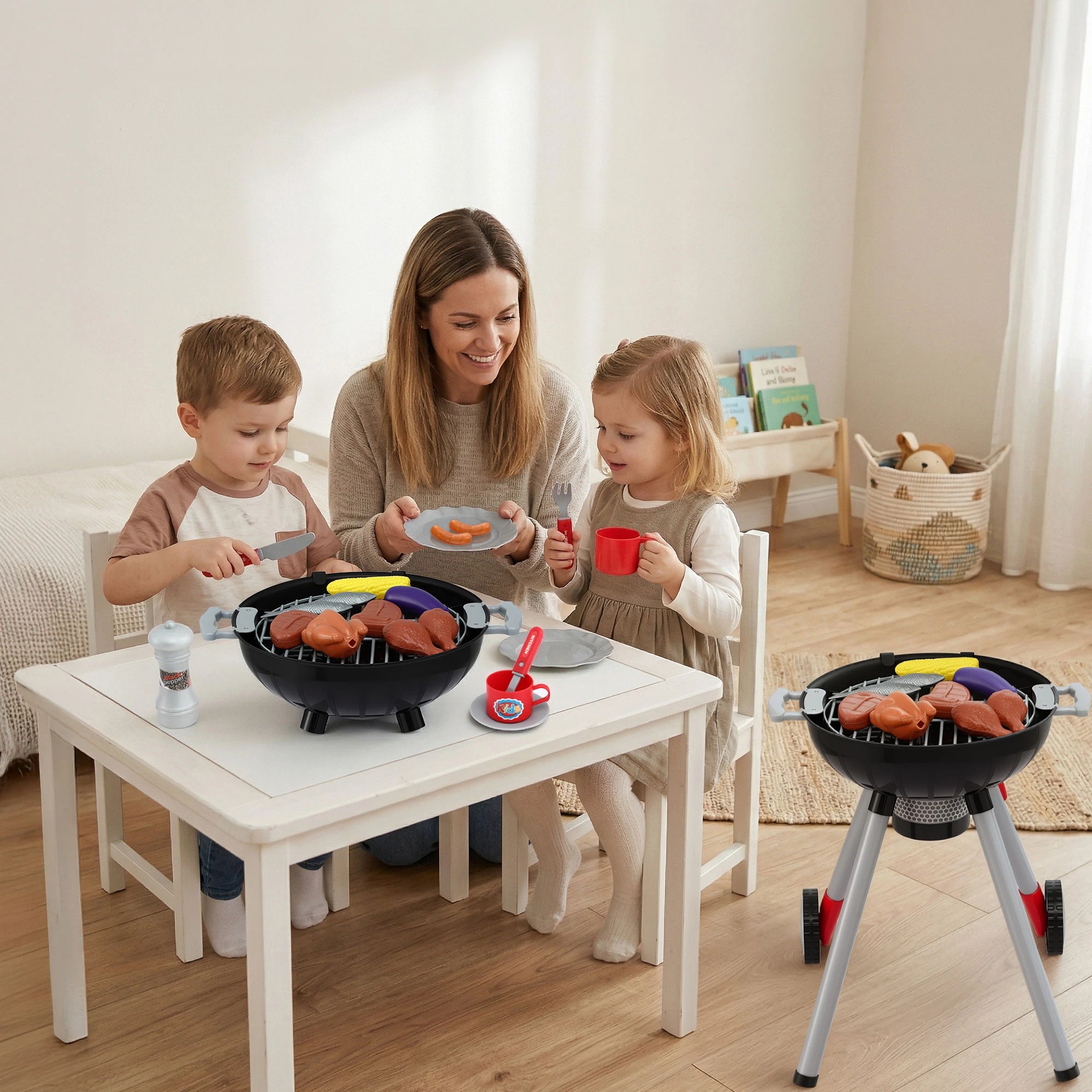 7 Keezi Kids Pretend Kitchen BBQ Playset Role Play Toy charcoal Play Food utensils seasoning bottle - Multi, 7 of 8