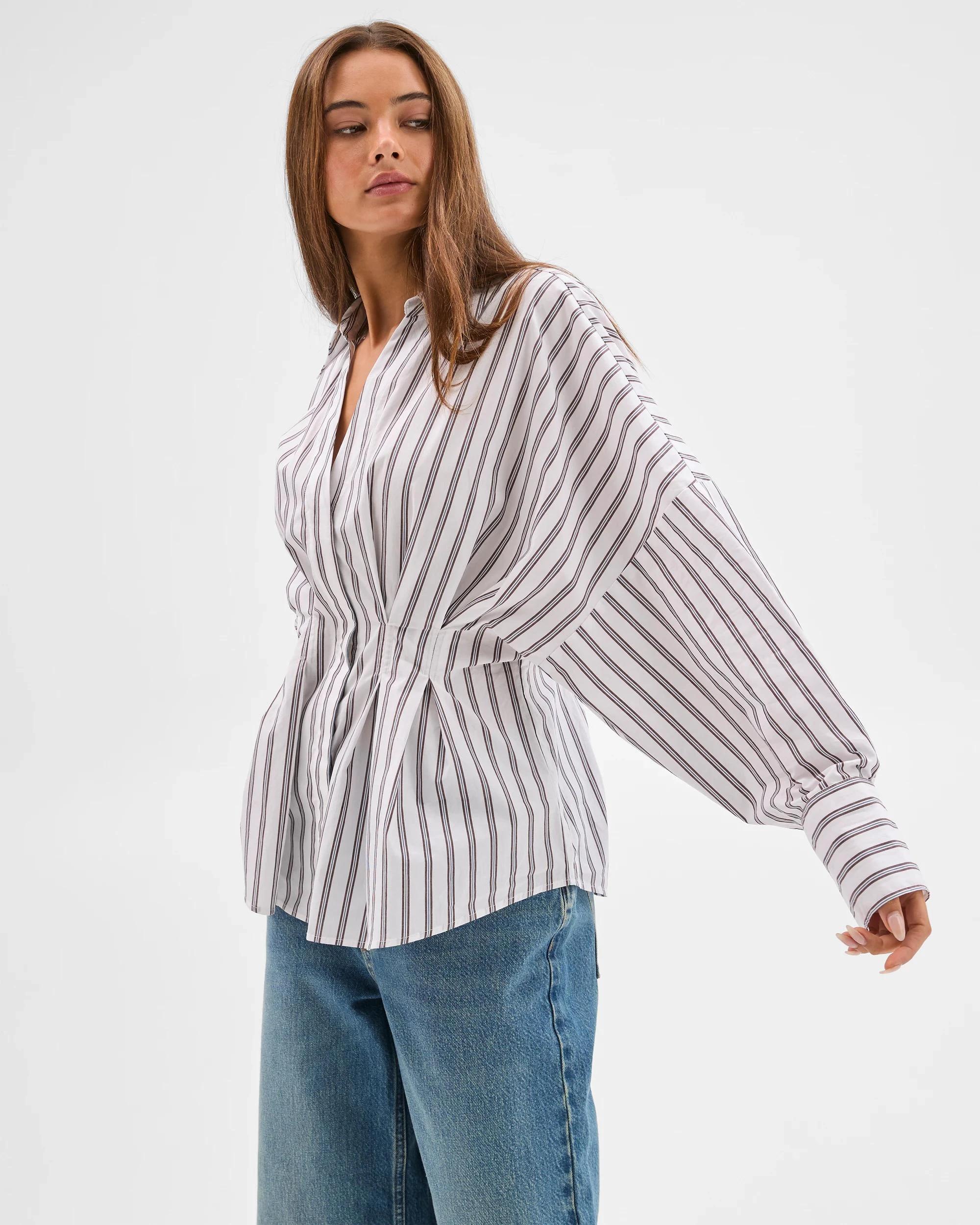 3 Lily Loves Australian Cotton Poplin Cinched Waist Shirt CHOCOLATE, 3 of 6