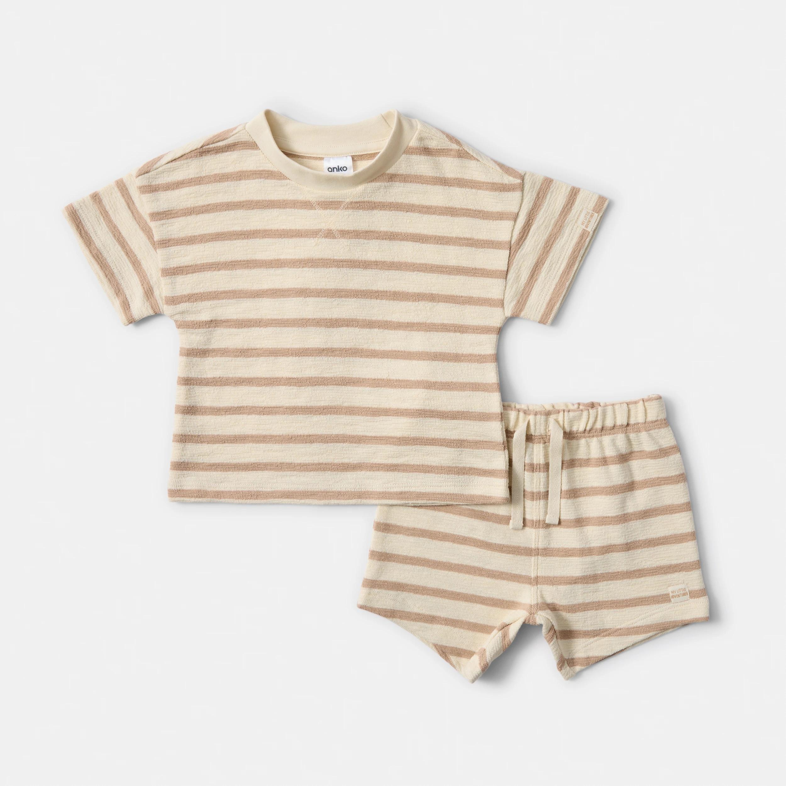 1 Short Sleeve Textured Set BEIGE STRIPES, 1 of 3