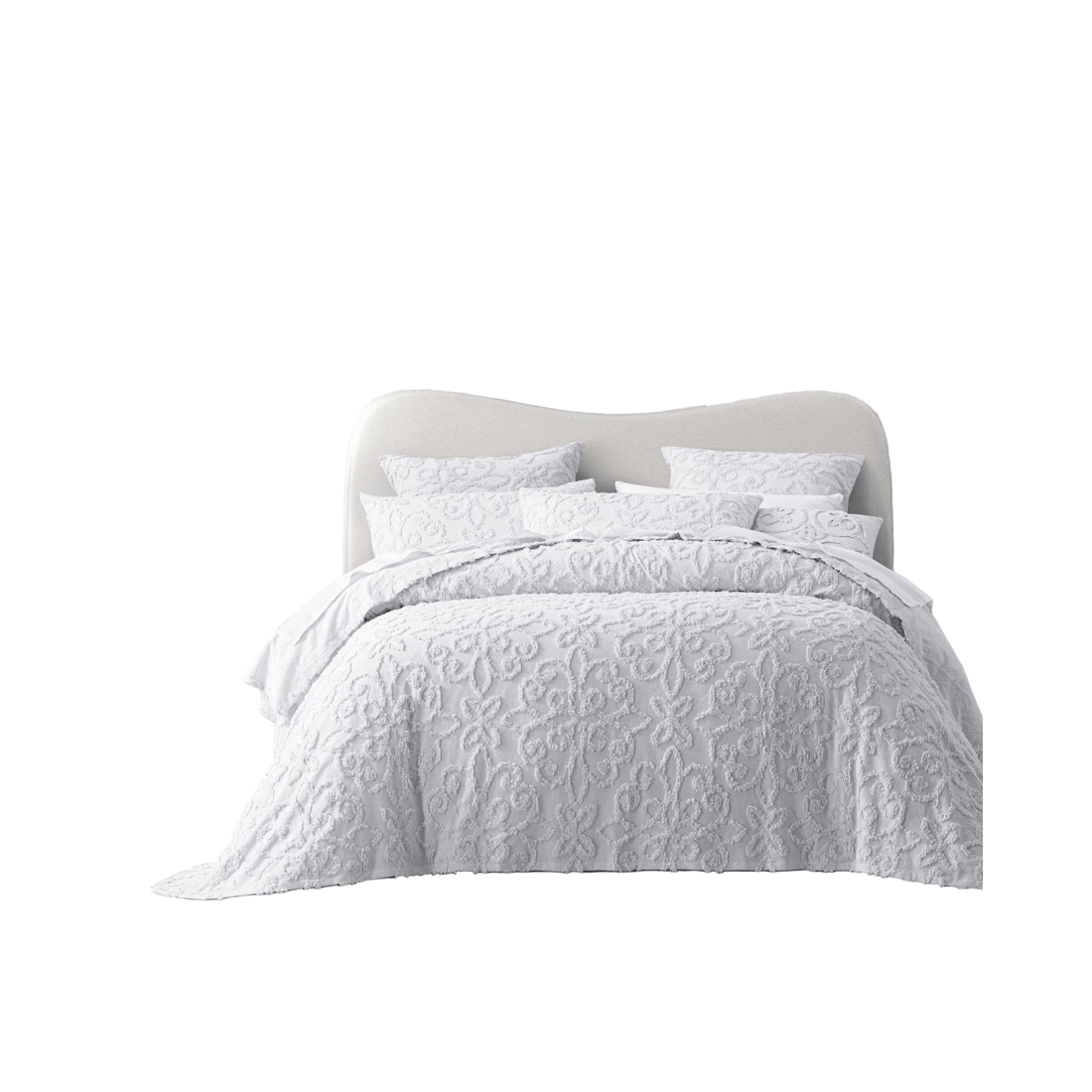 1 Bianca Bedding ELLA Cotton Chenille Bedspread Set — Textured Motif, White or Blush
 - King Single Bed
 - white, 1 of 5