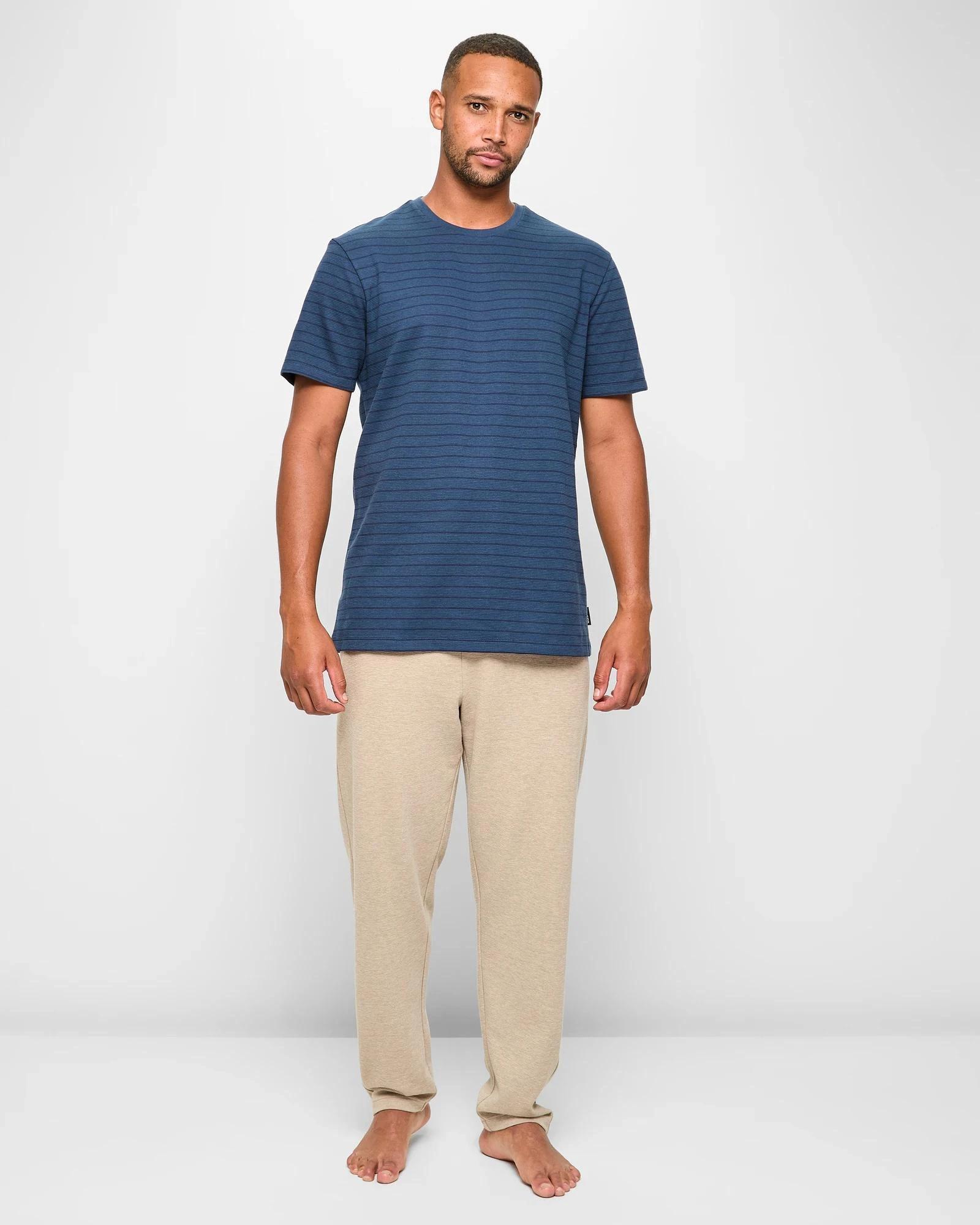 2 Maxx Australian Cotton Blend Textured Sleep T-Shirt NAVY STRIPE, 2 of 5