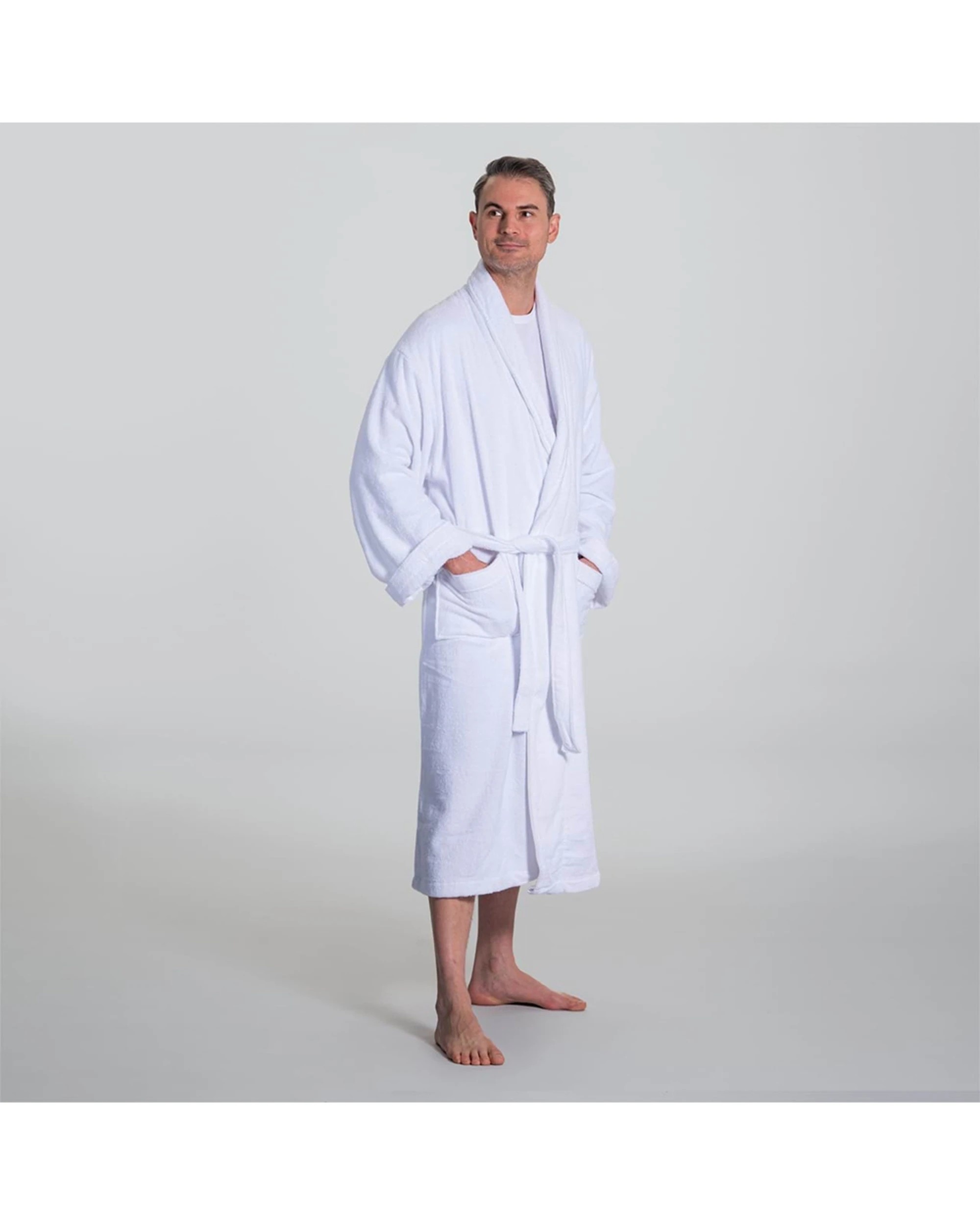 2 Canningvale Lusso Unisex Cotton Terry Durable Bathrobe Medium - White, 2 of 4