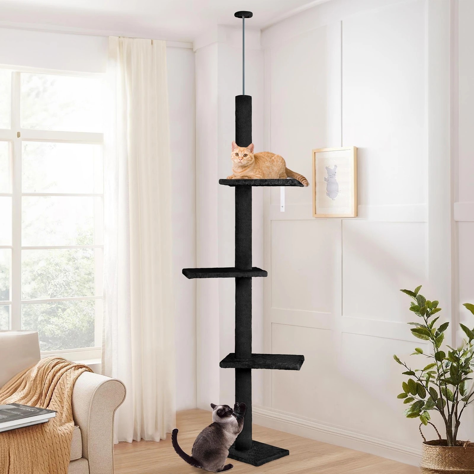 4 Beastie Cat Tree Scratching Post Scratcher Tower Condo House Furniture 230-286cm - Black, 4 of 5