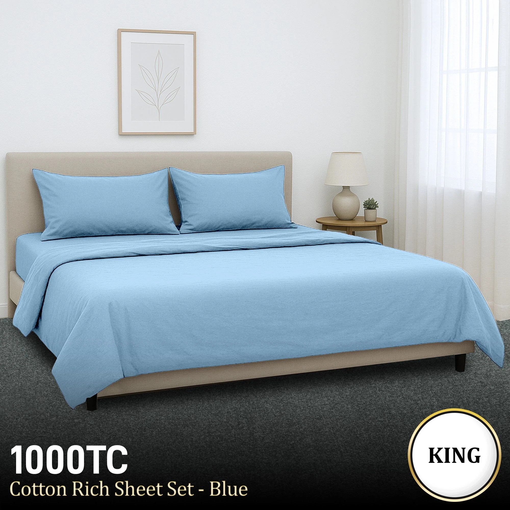10 4pc 1000 Thread Count Cotton Rich King Bed Sheet Gift Pack Cvc Microfibre Blend In Blue
 - King Bed, 10 of 10