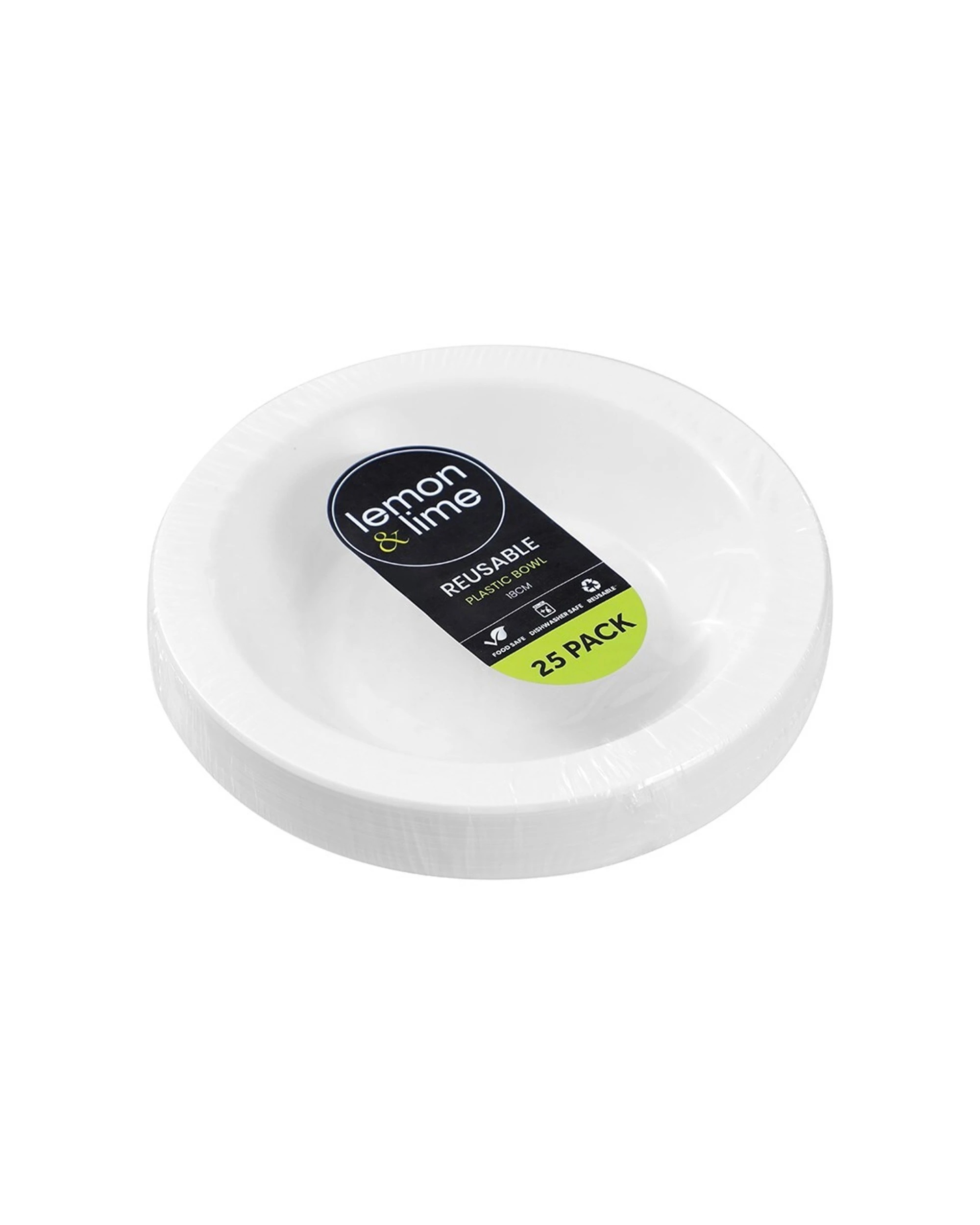 2 Lemon & Lime 400pc Reusable Plastic Bowl Round 18cm Food Safe Dishwasher - White, 2 of 6