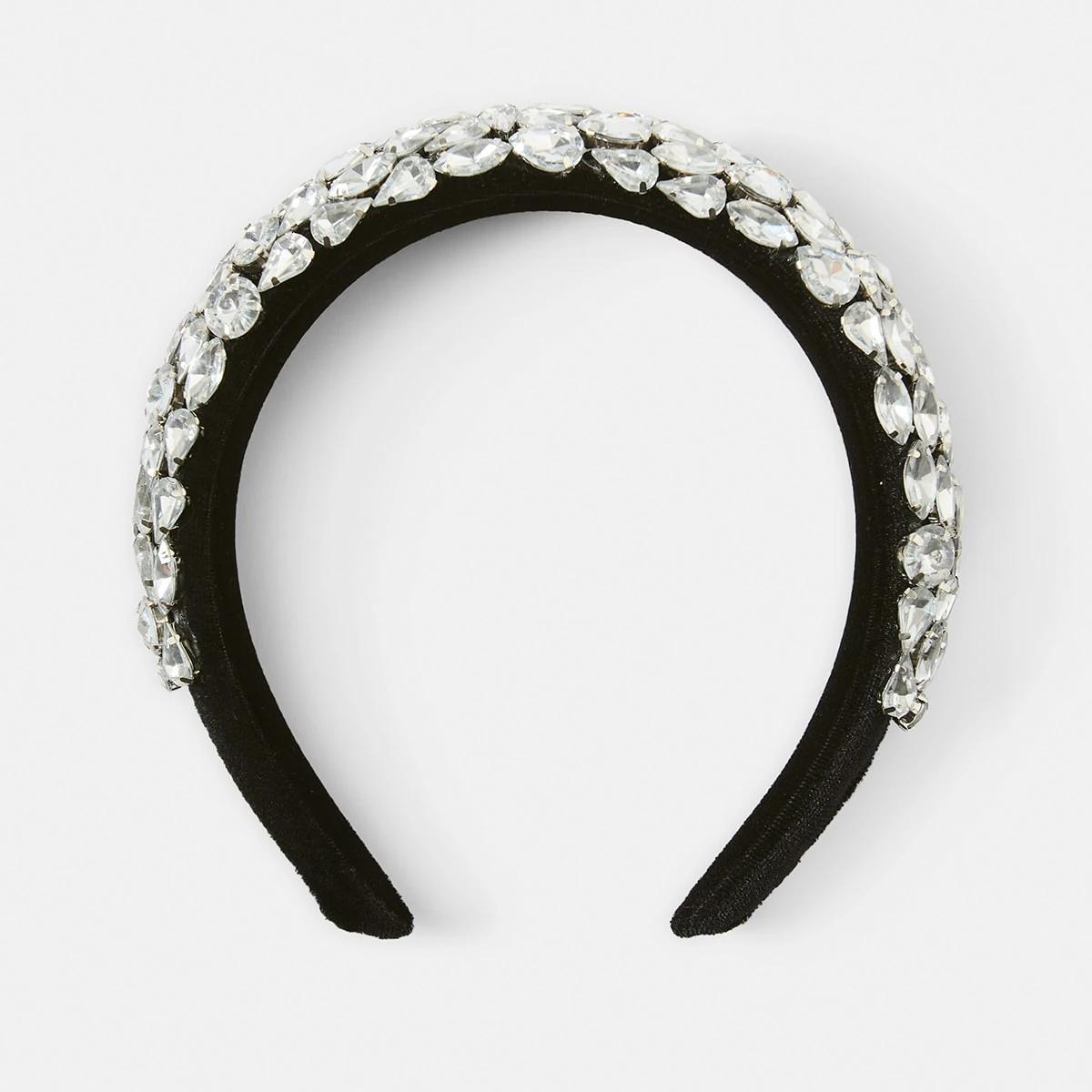 3 Statement Diamante Headband Black, 3 of 5