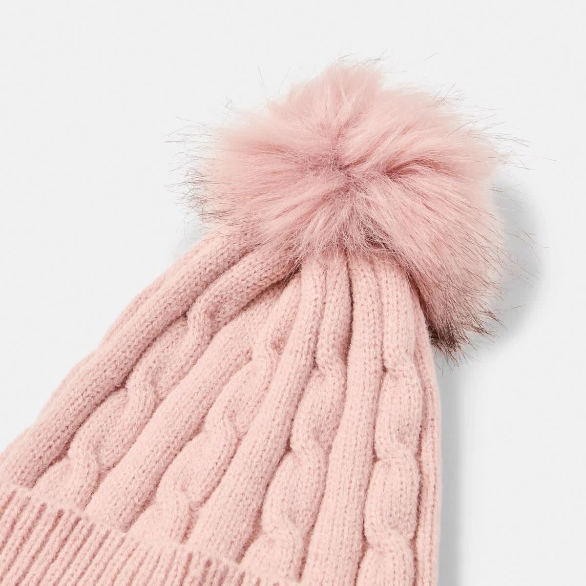 3 Cable Pom Pom Beanie Rose Pink, 3 of 4