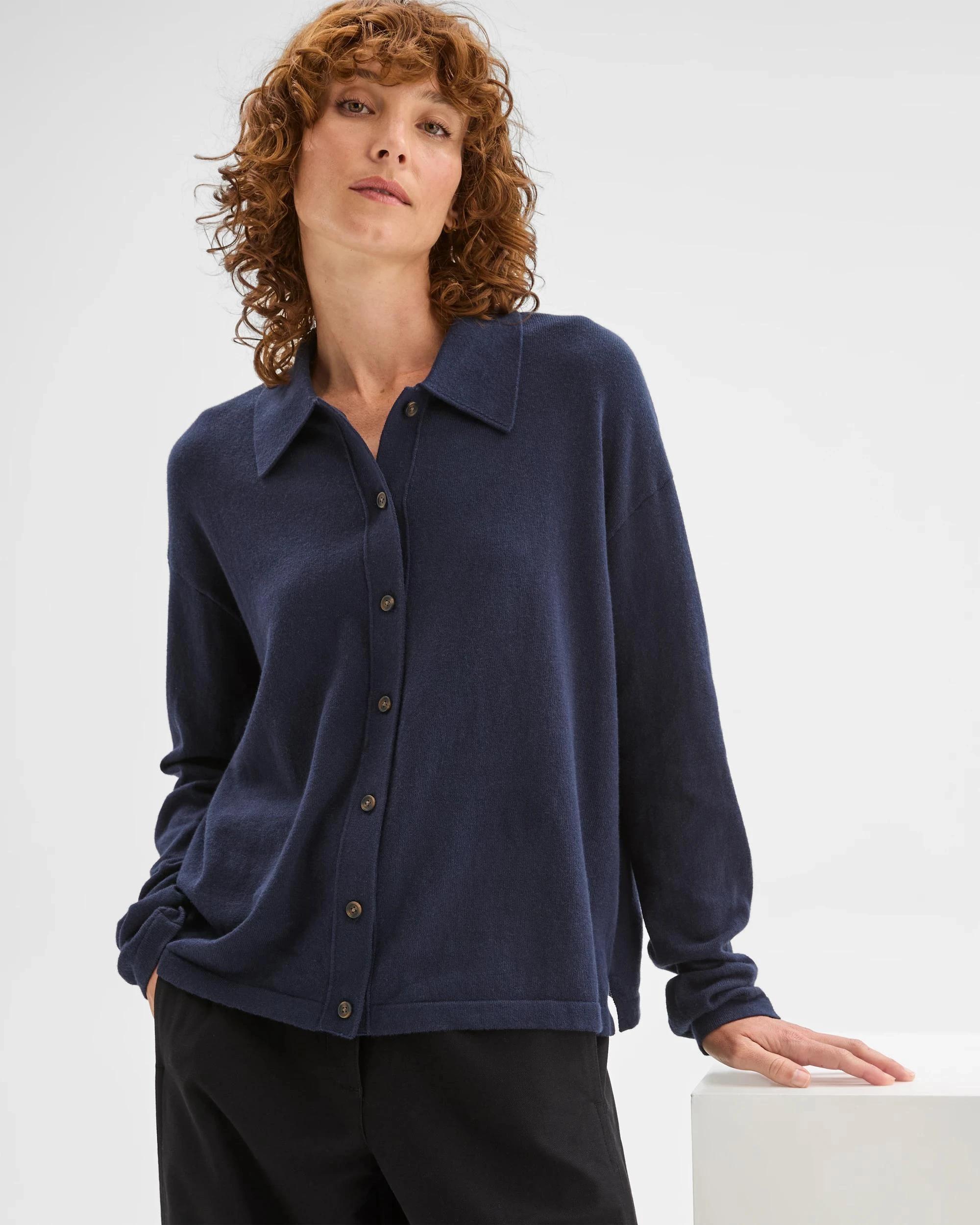 1 Target Woman Australian Cotton Blend Knit Polo Collar Cardigan NAVY BLAZER, 1 of 6