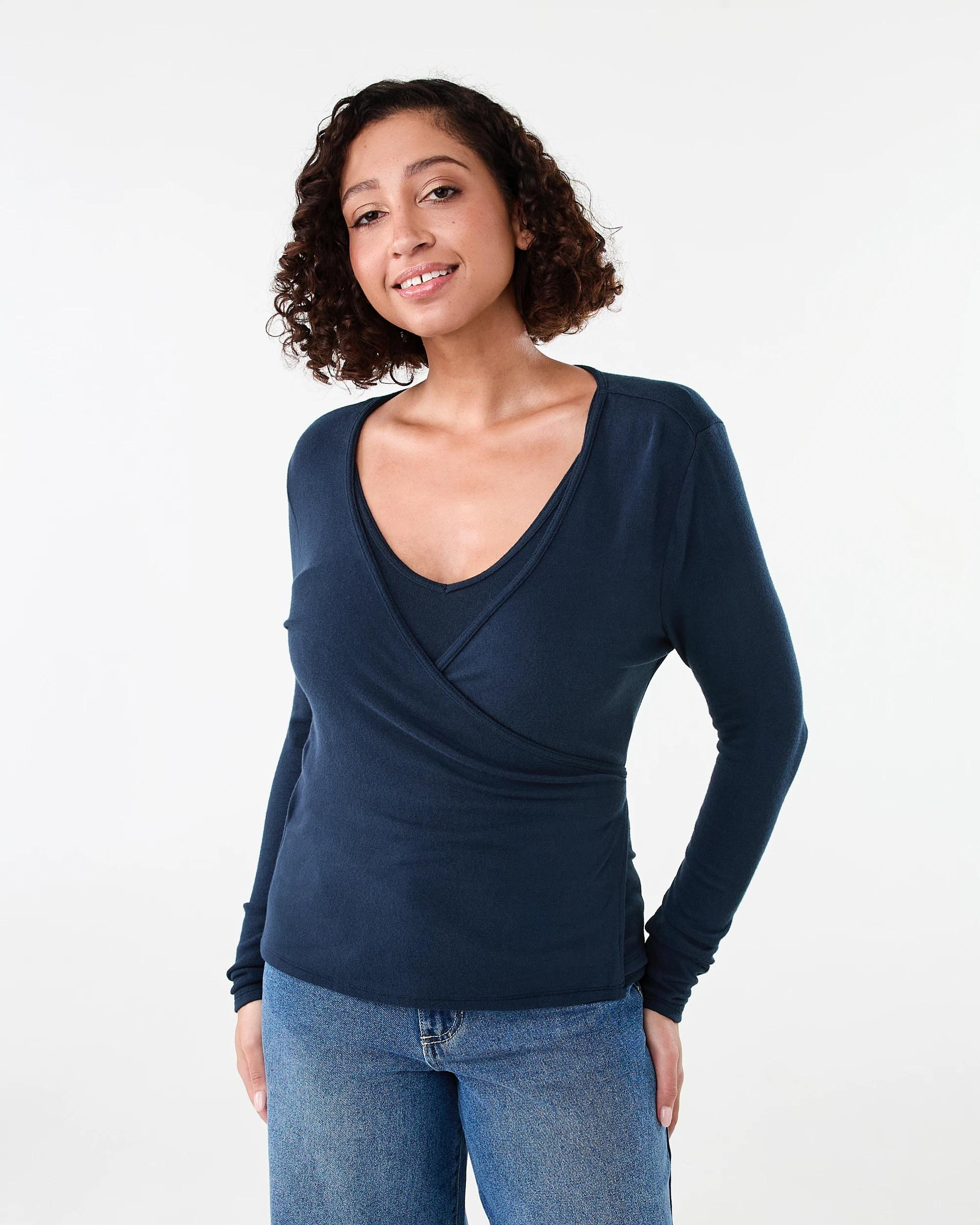 1 Long Sleeve Twofer Wrap Top Navy Blaze, 1 of 7