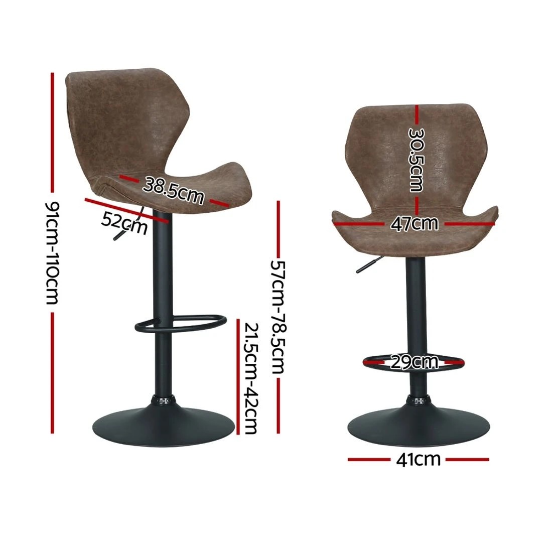 2 Artiss 4x Bar Stools Vintage Leather Gas Lift - Brown, 2 of 5