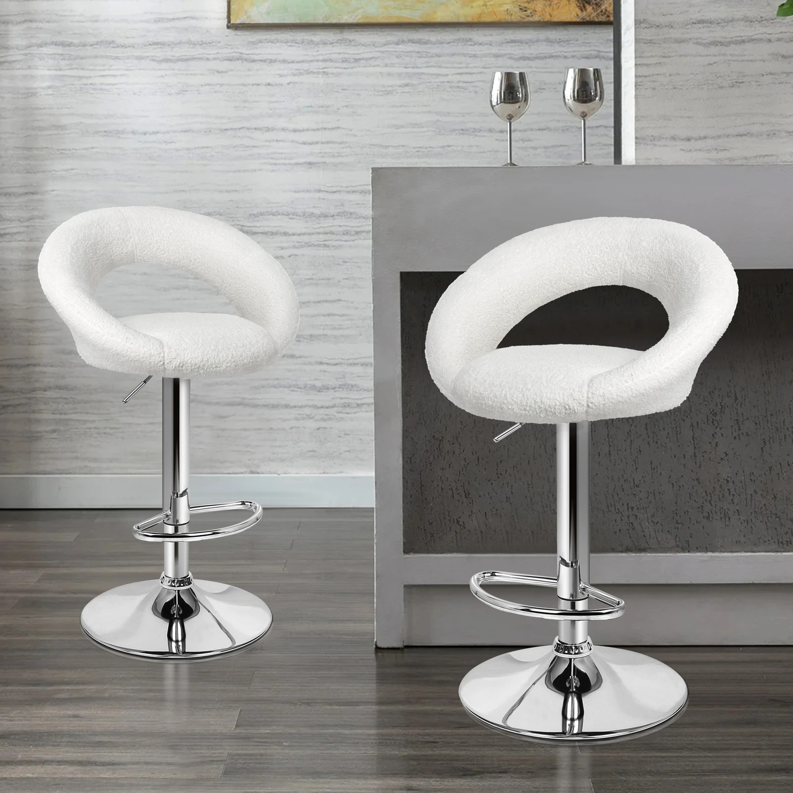 2 Alfordson 2x Bar Stools Ovadia Kitchen Swivel Chair Boucle Gas Lift - White, 2 of 8