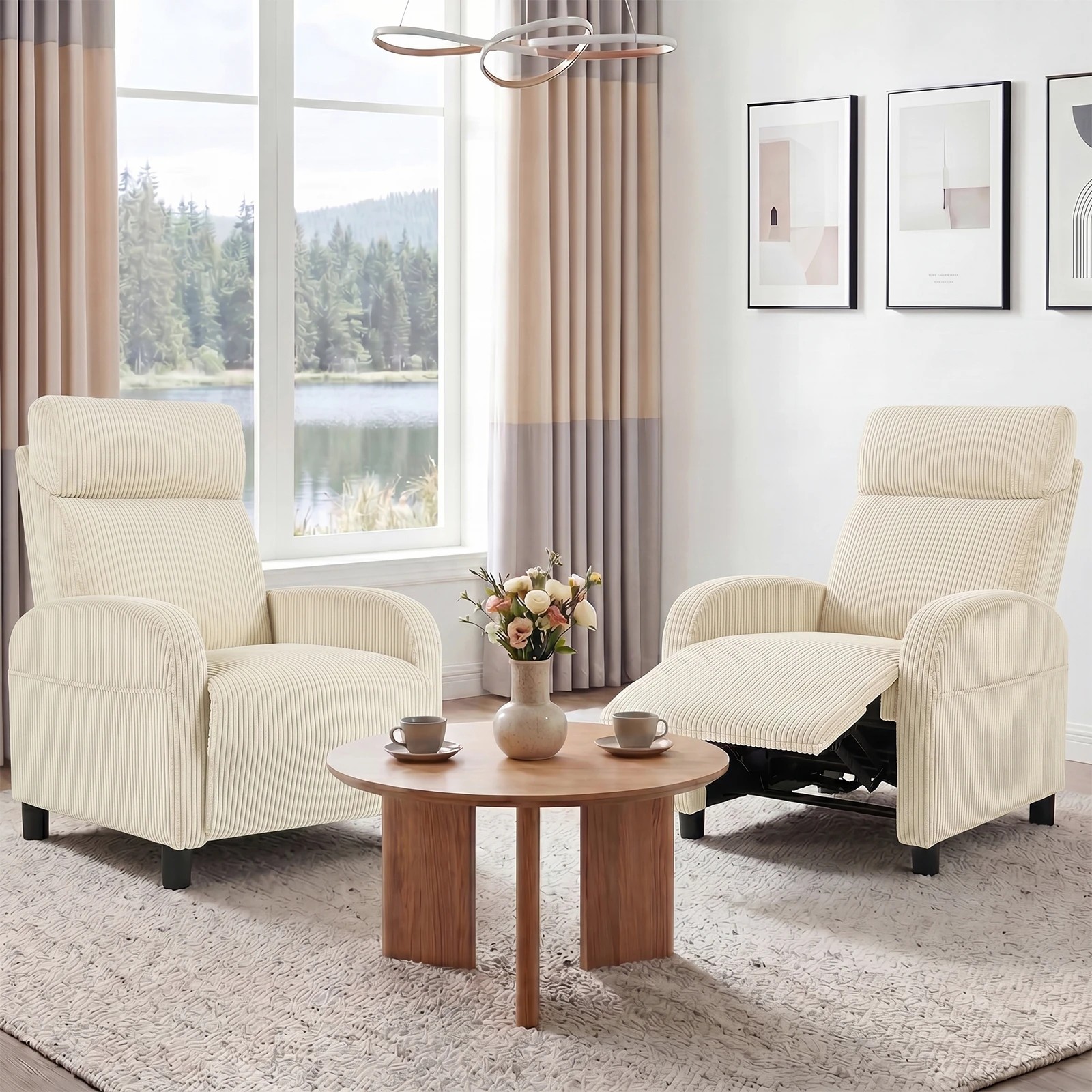 6 Advwin Recliner Chair with Adjustable Backrest and Footrest Lounge Armchair - Beige, 6 of 7