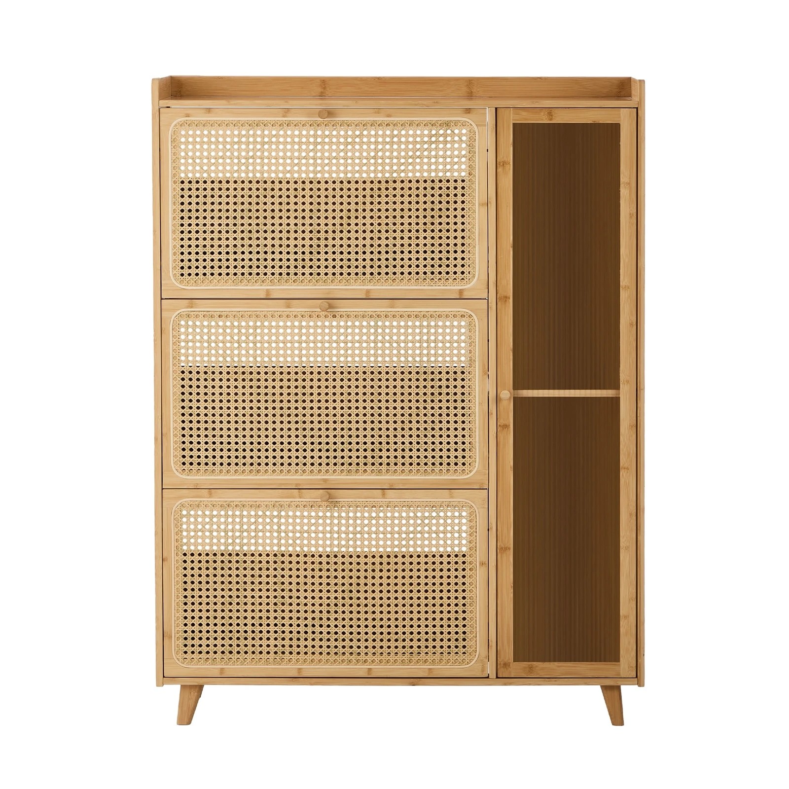 7 Oikiture Bamboo Shoe Storage Cabinet 3 Compartments Rack Single Door - Natural, 7 of 8