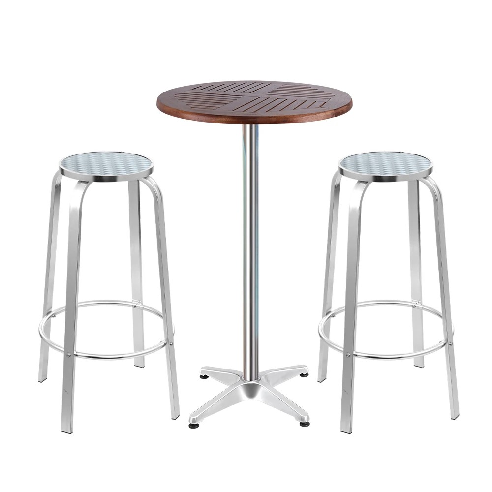 1 Gardeon 3-Piece Outdoor Bar Set Bistro Table Stools Adjustable Wooden Cafe - Multi, 1 of 6