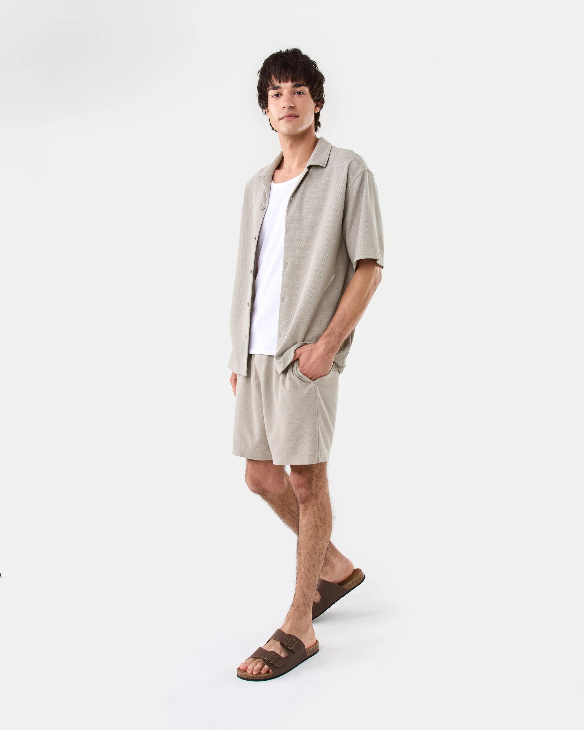 3 Short Sleeve Textured Shirt Bge Khaki, 3 of 10