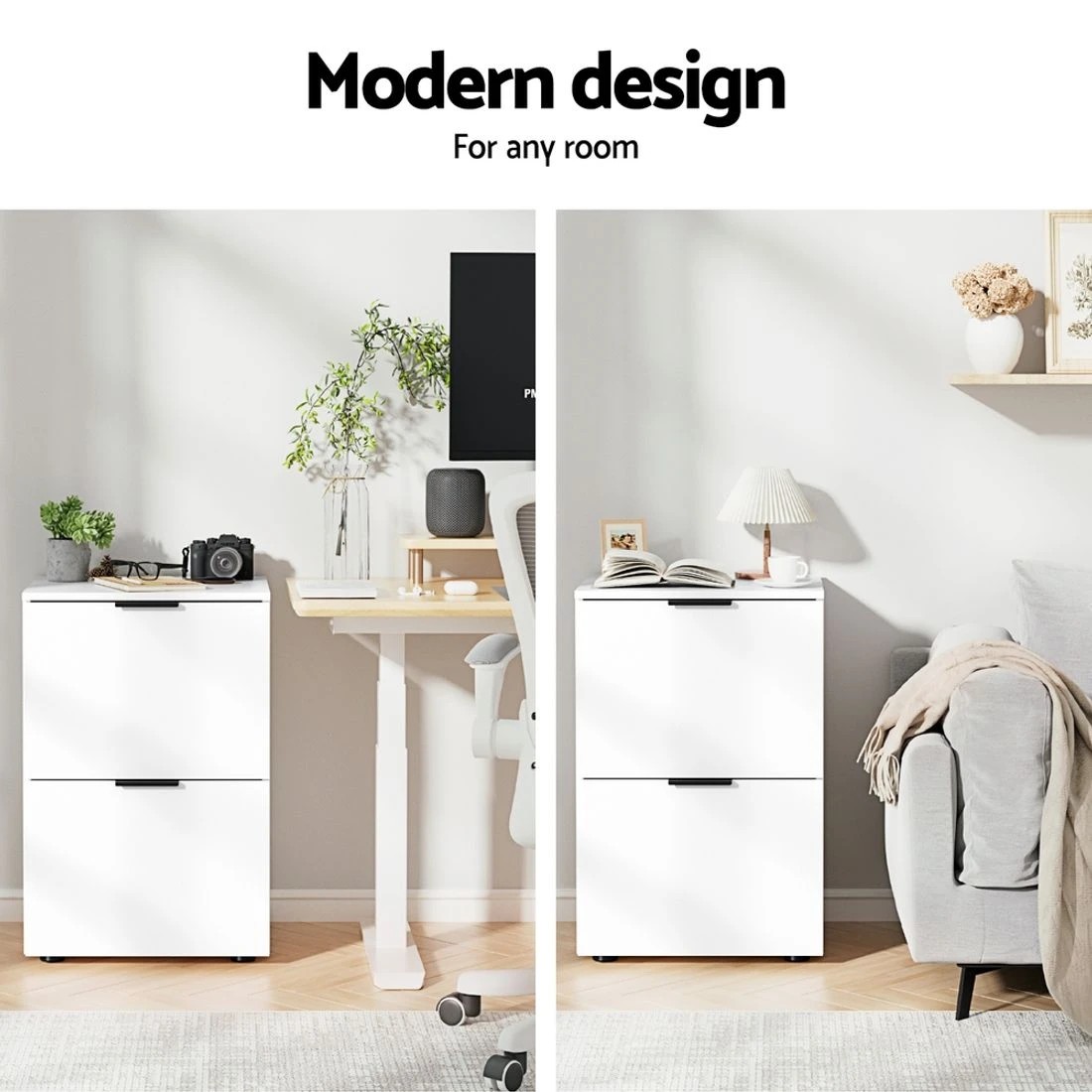 8 Artiss Filing Cabinet Files Storage Office Shelves File Organiser White 2 Drawer - White, 8 of 8