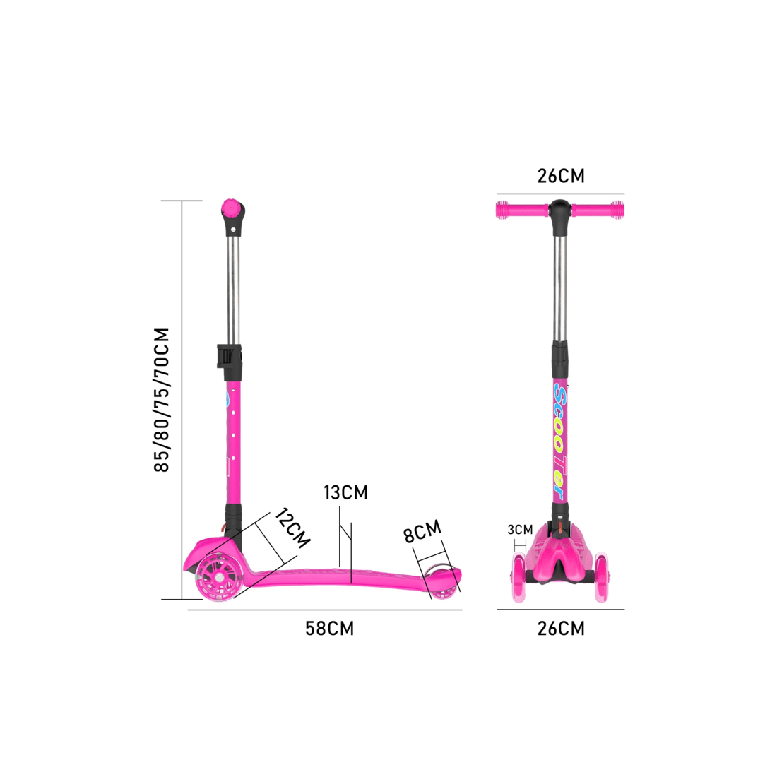 2 Advwin Foldable Kids Scooter w/ Music Light Up 3 Wheels Pink, 2 of 9