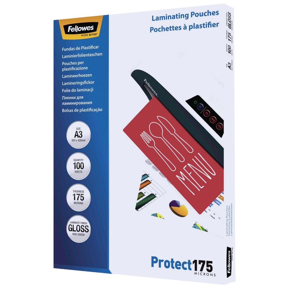 2 Fellowes A3 175 Micron Laminating Pouch Gloss 100 Pack, 2 of 4