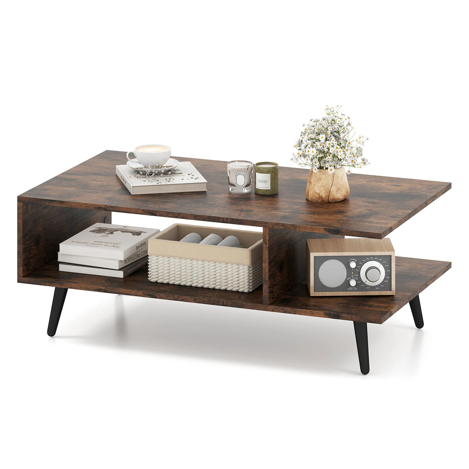 5 Costway 2-Tier Coffee Table Home Modern Center Table w/Storage, 5 of 5